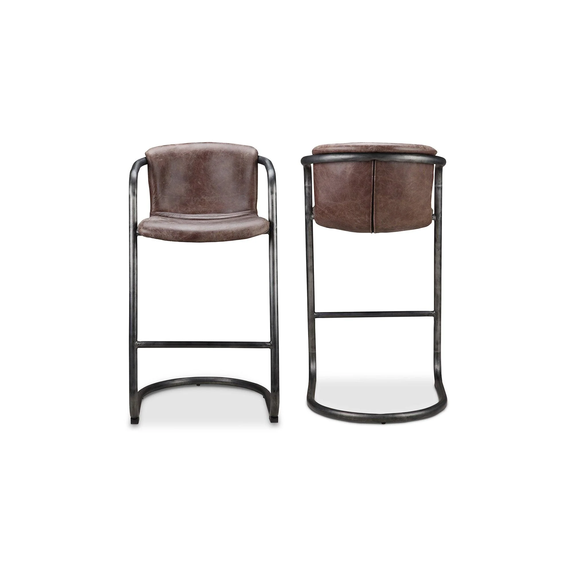 Freeman Barstool Grazed Brown Leather - Set Of Two - Remutear