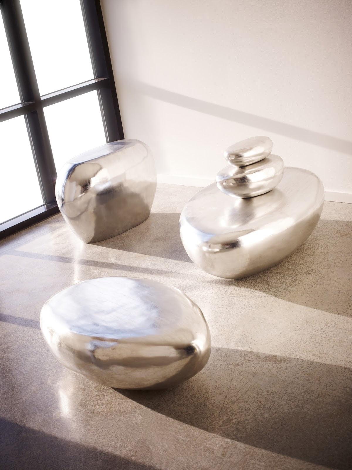 River Stone Coffee Table, Small, Silver Leaf - Remutear