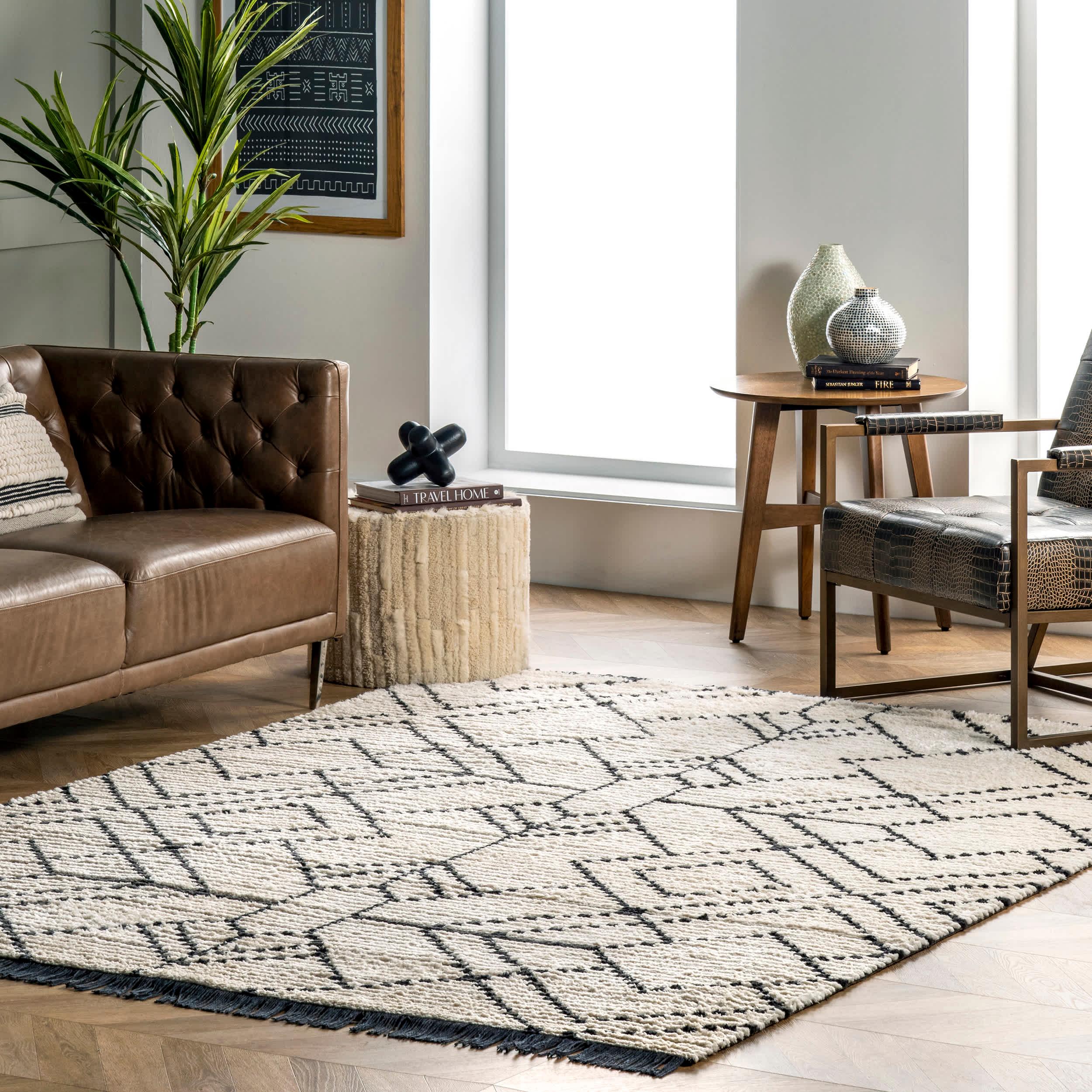 Carlina Modern Geometric Soft Shag Fringe Area Rug - Remutear