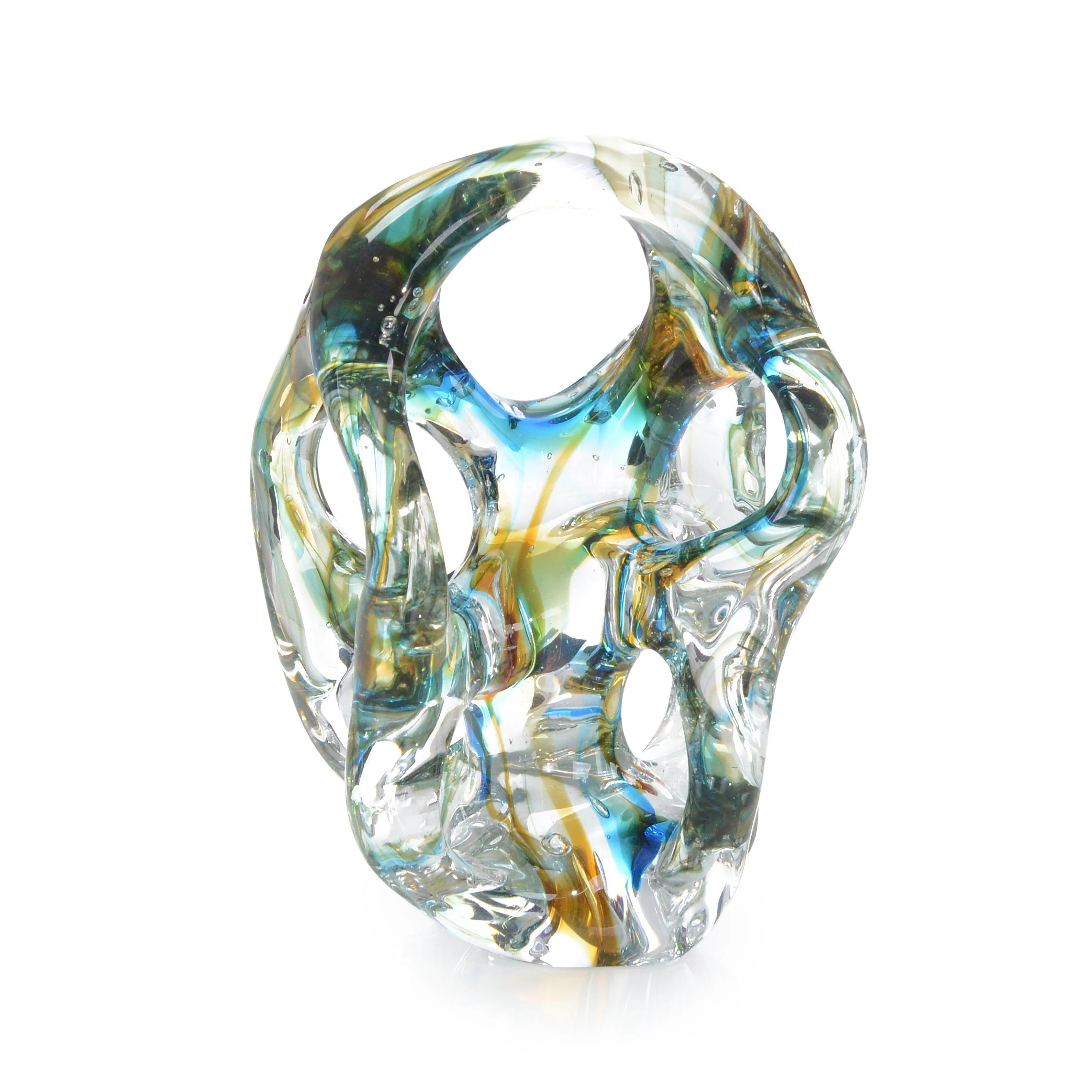 Azure Blue and Yellow Handblown Glass Sculpture I - Remutear