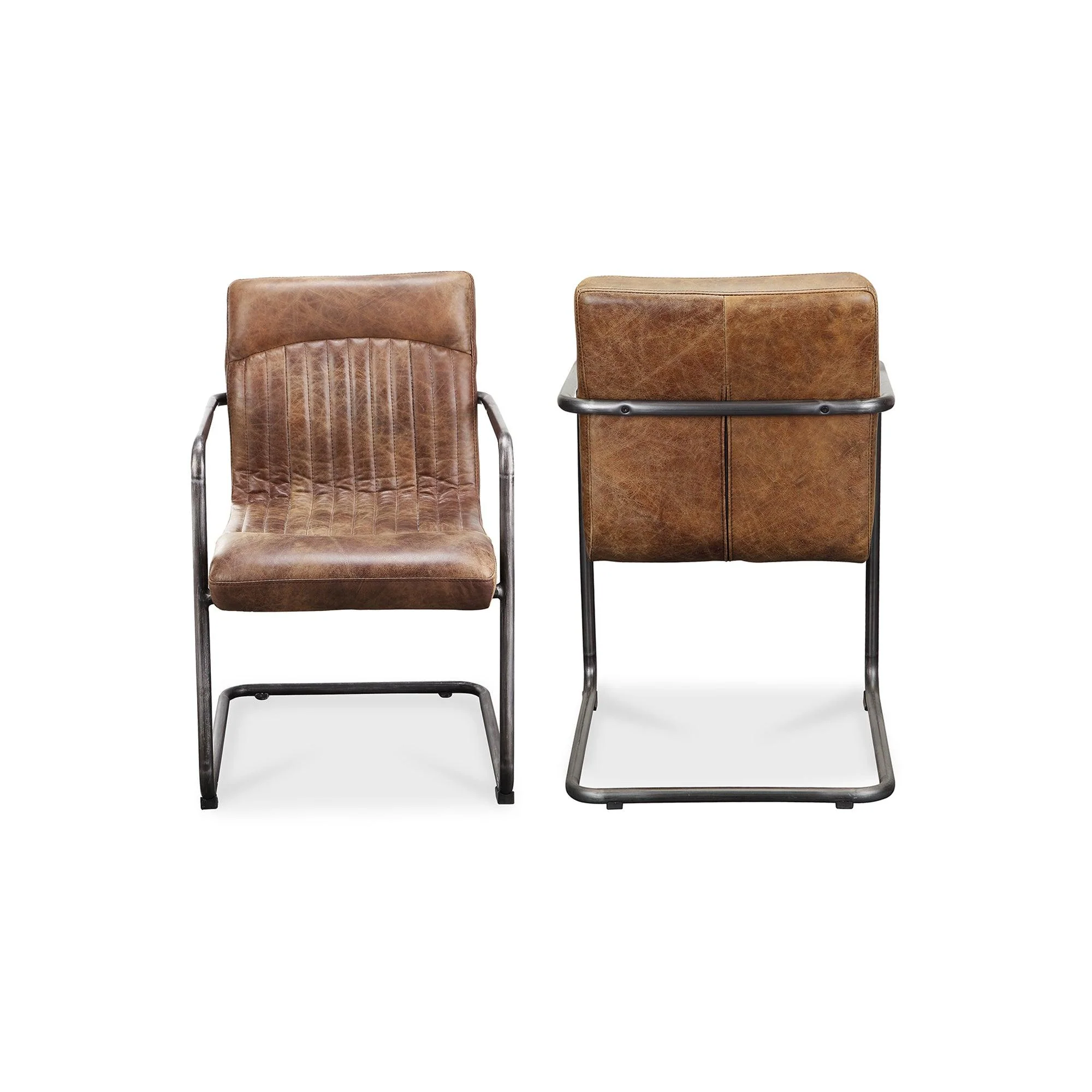 Ansel Arm Chair Grazed Brown Leather - Set Of Two - Remutear