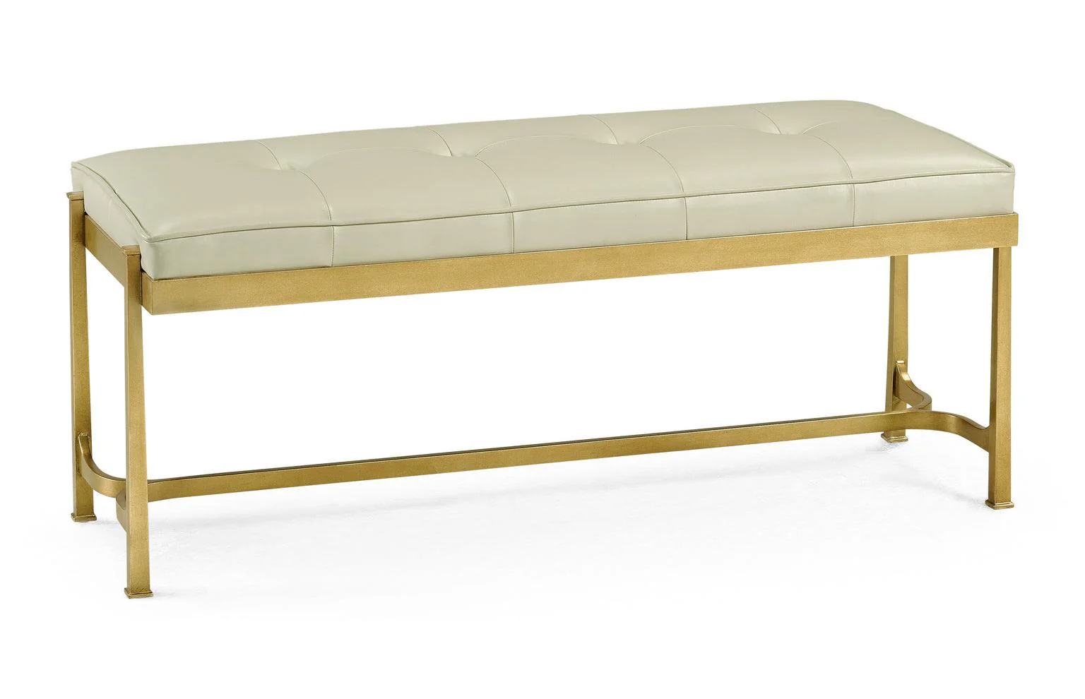 Luxe Gilded Iron & Cream Leather Bench - Remutear