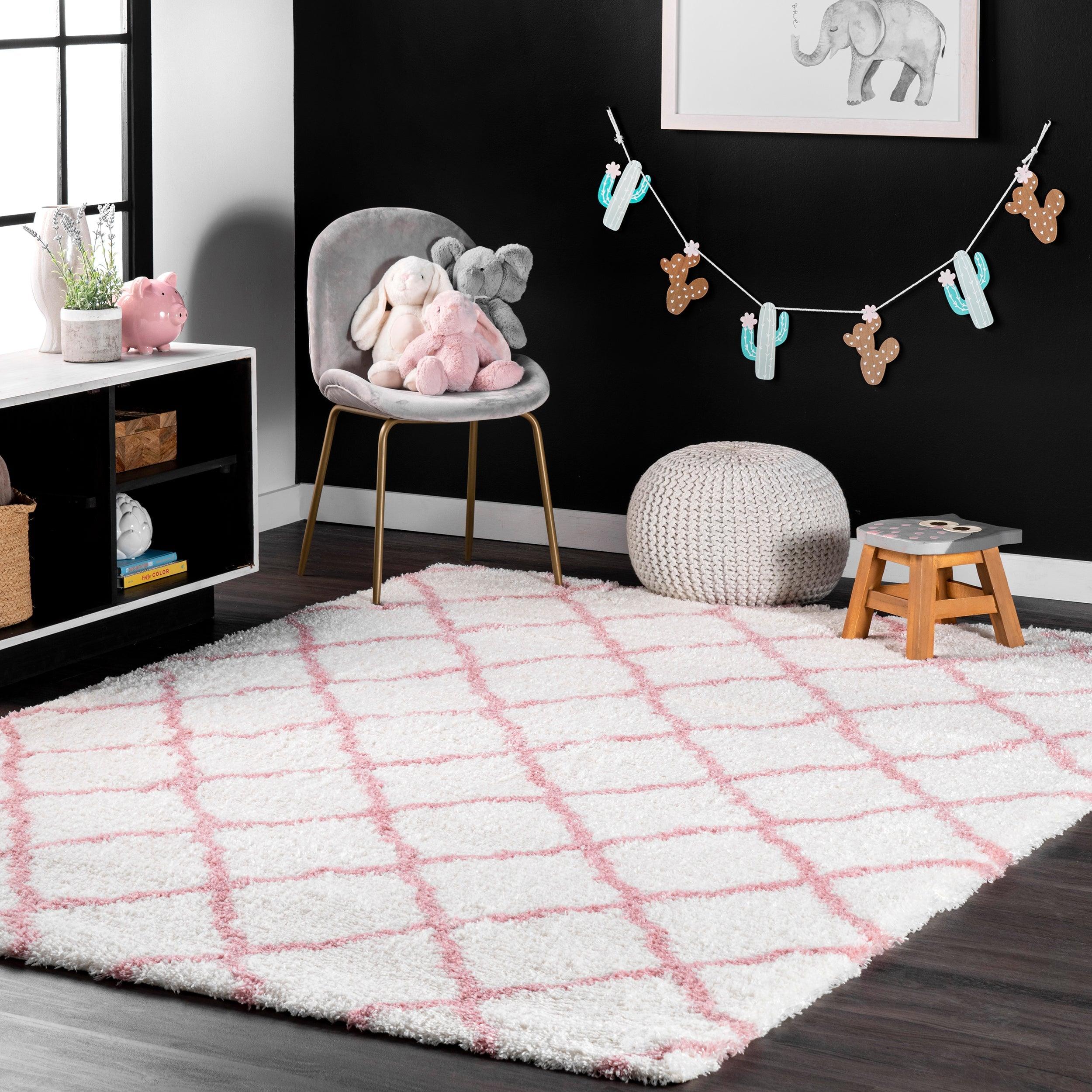 Nelda Trellis Kids Shag Area Rug - Remutear