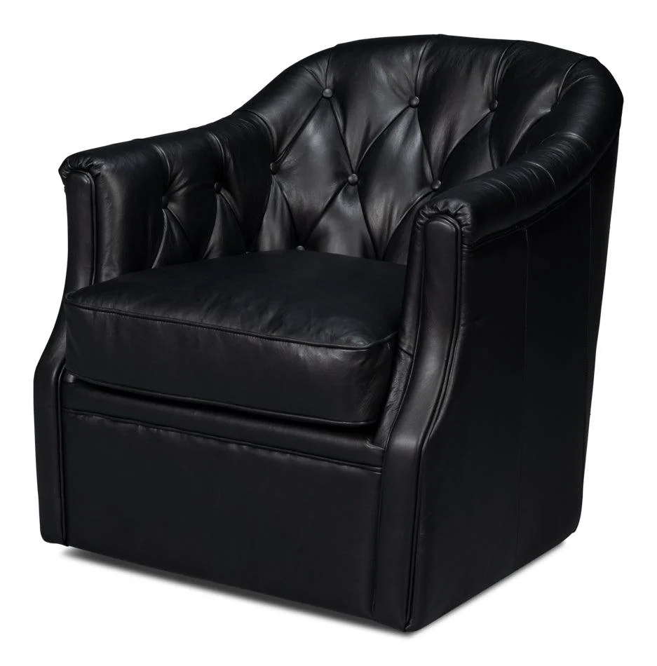 Coolidge Leather Swivel Chair - Black - Remutear