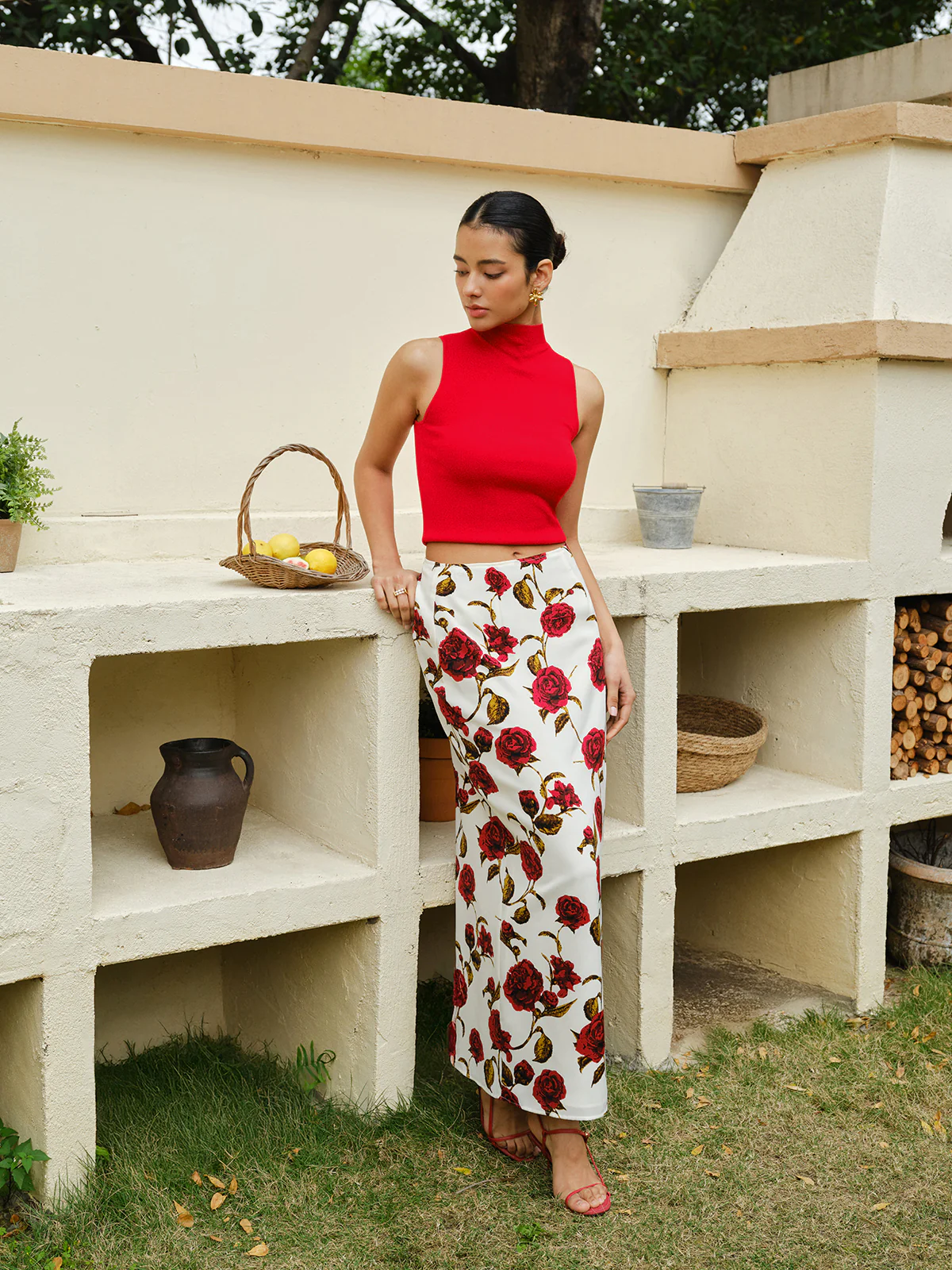 Floral Print High-Waist Skirt - Remutear