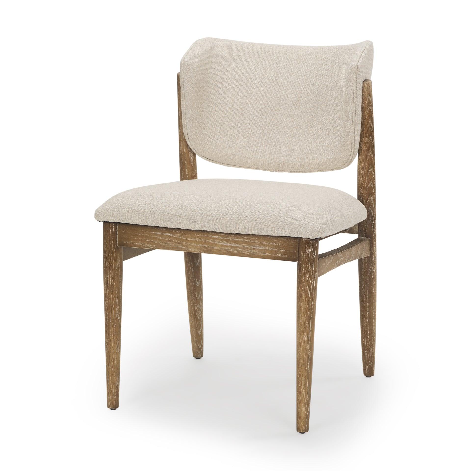 Cline Cream Fabric Upholstered and Light Brown Wood Dining Chair - Set of 2 - Remutear