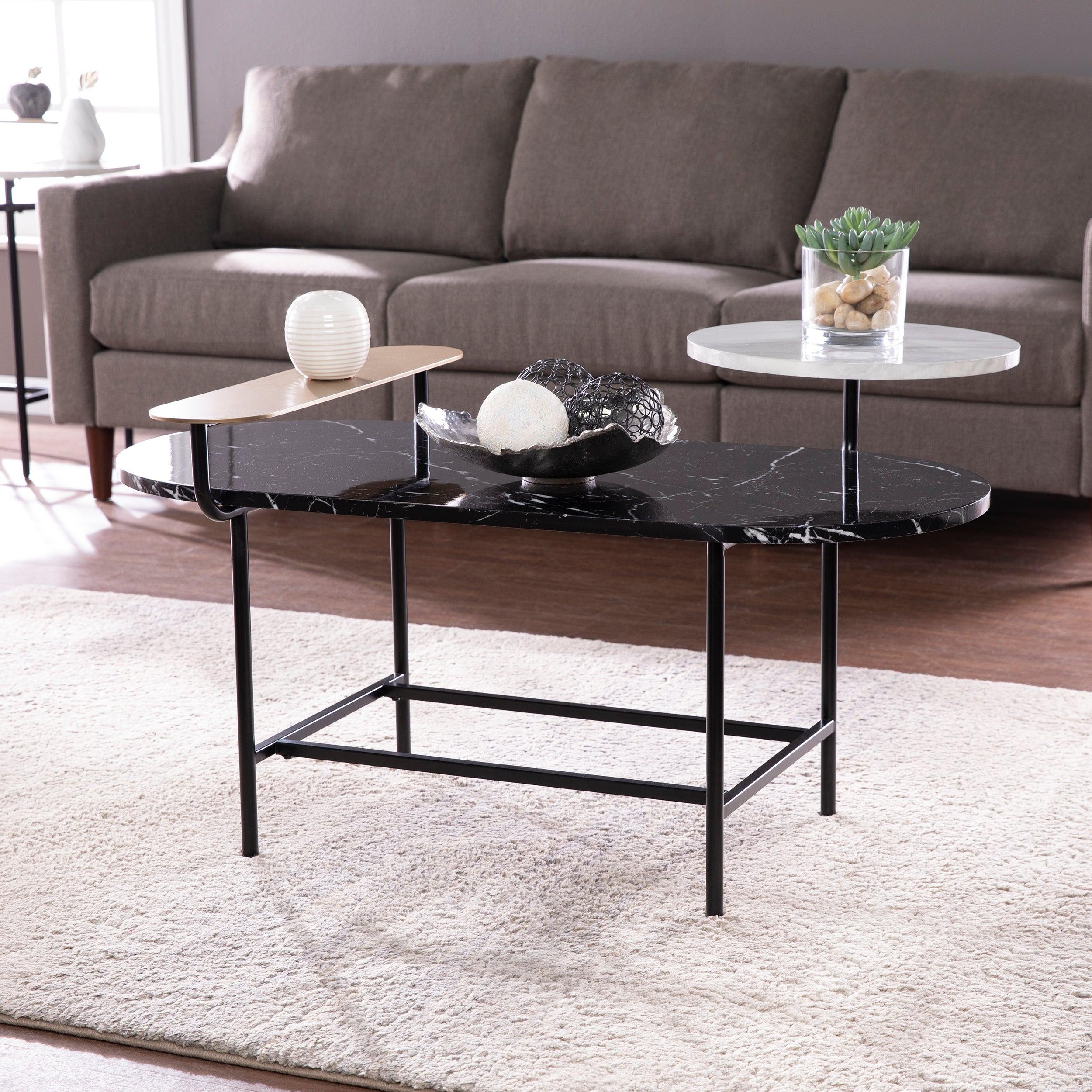 Arcklid Faux Marble Cocktail Table w/ Storage - Remutear