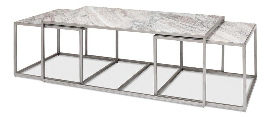 Set Of 3 Nesting Low Tables - Marble Tops - Remutear