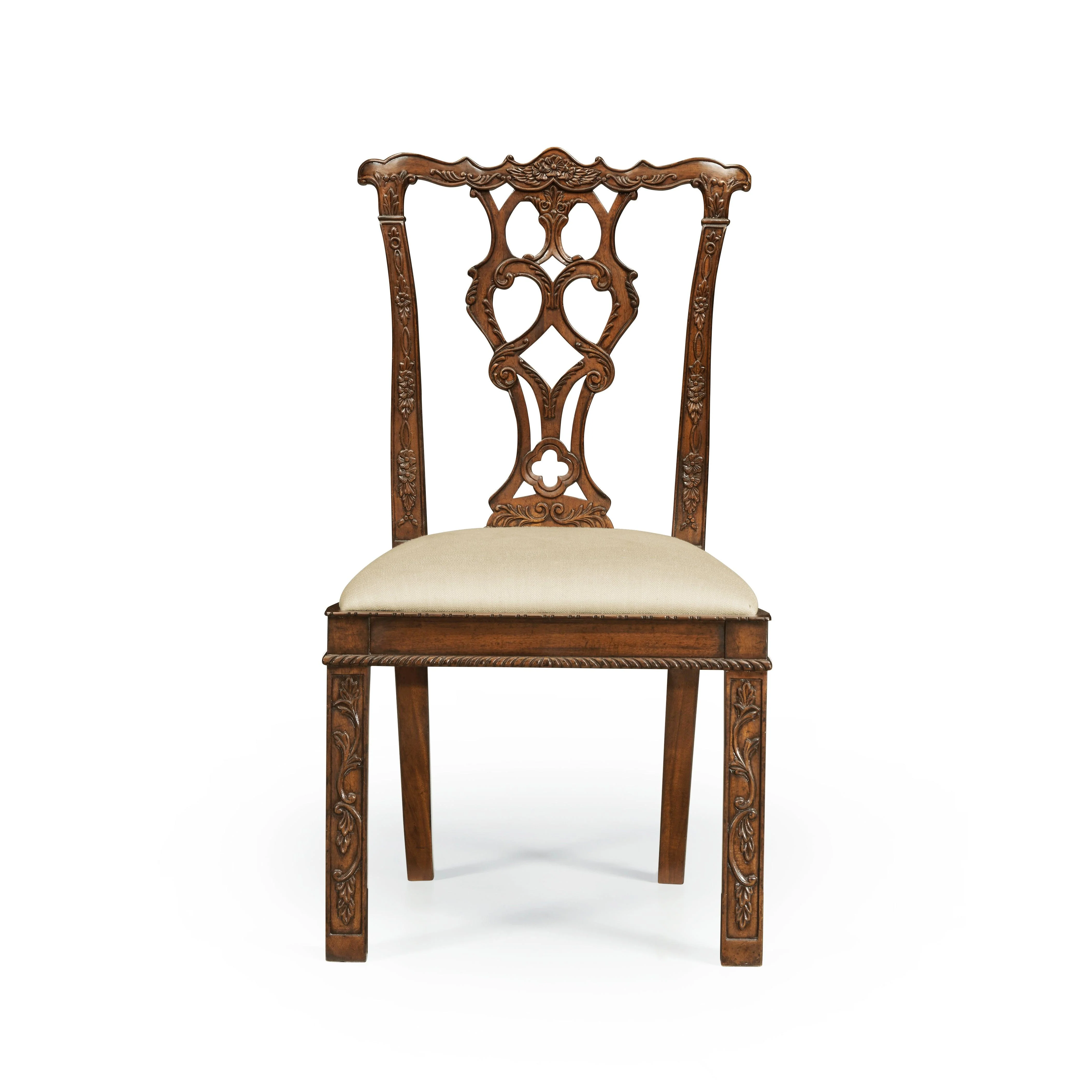 Country Farmhouse Chippendale Rococo Quatrefoil Side Chair - Set of 2 - Remutear