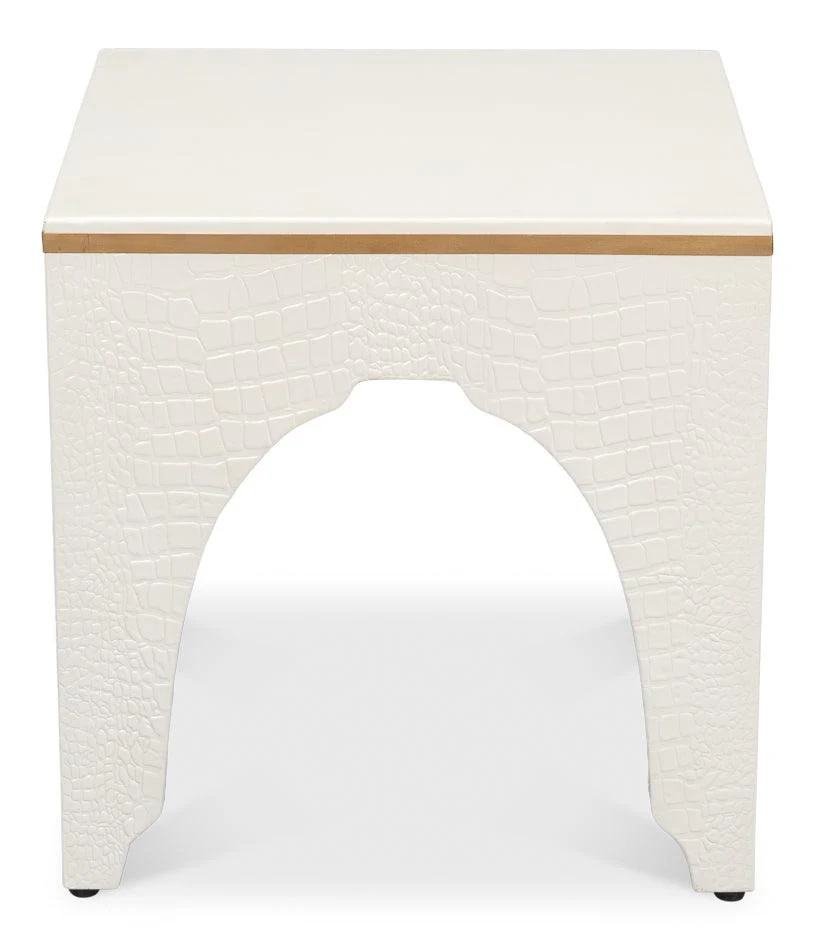 Croco Embossed Leather Stool - Pearl - Remutear