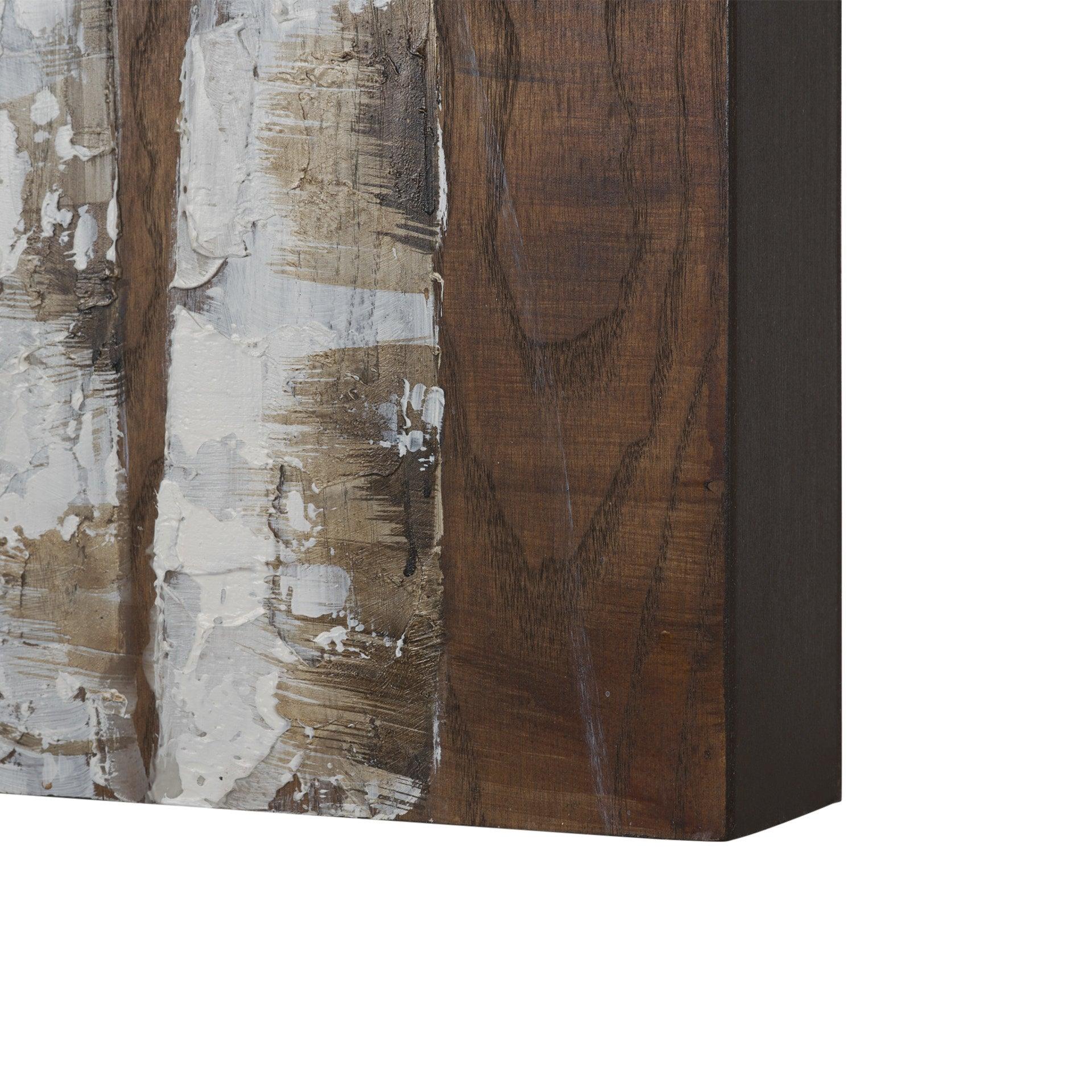 Evening Dusk 48x71 Tripych Birch Treescape Original Hand Painted on Wood Oil Painting - Remutear