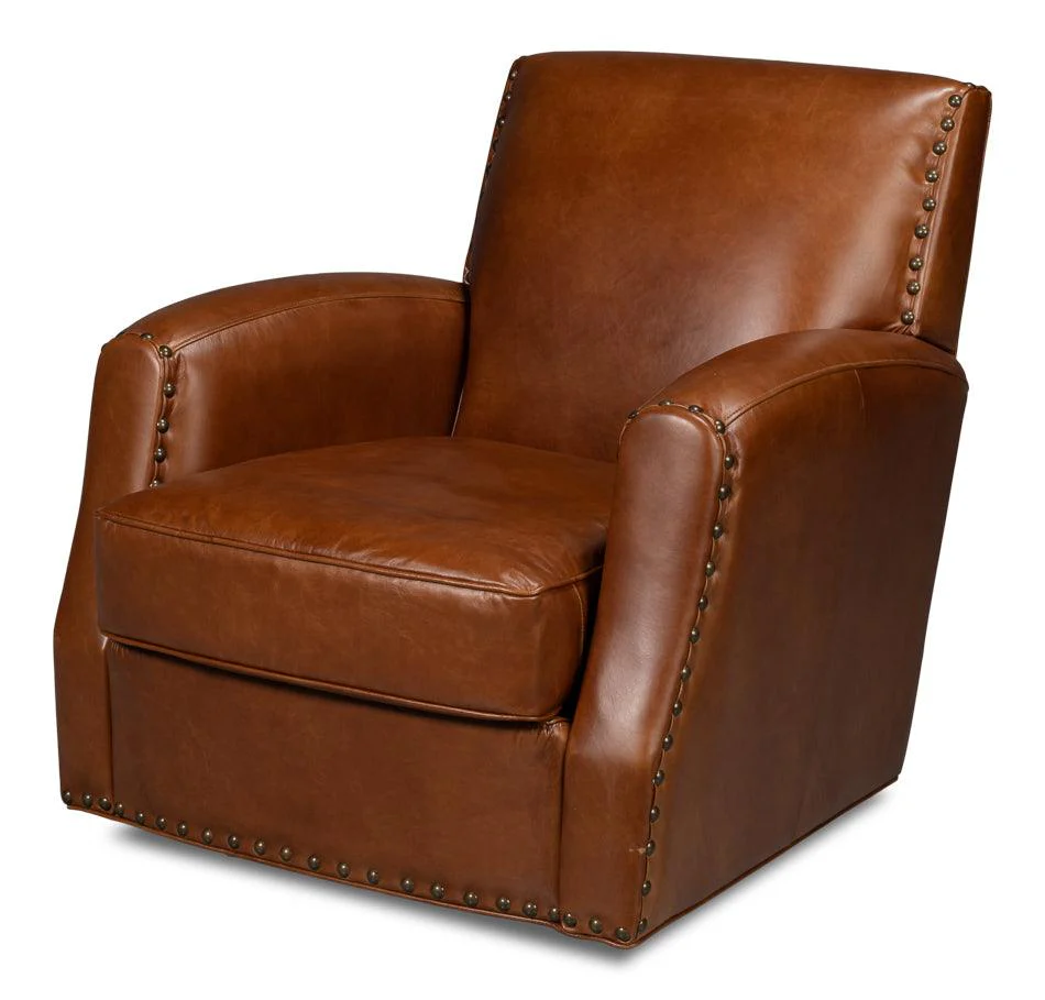 Taft Leather Swivel Chair - Havana Brown - Remutear