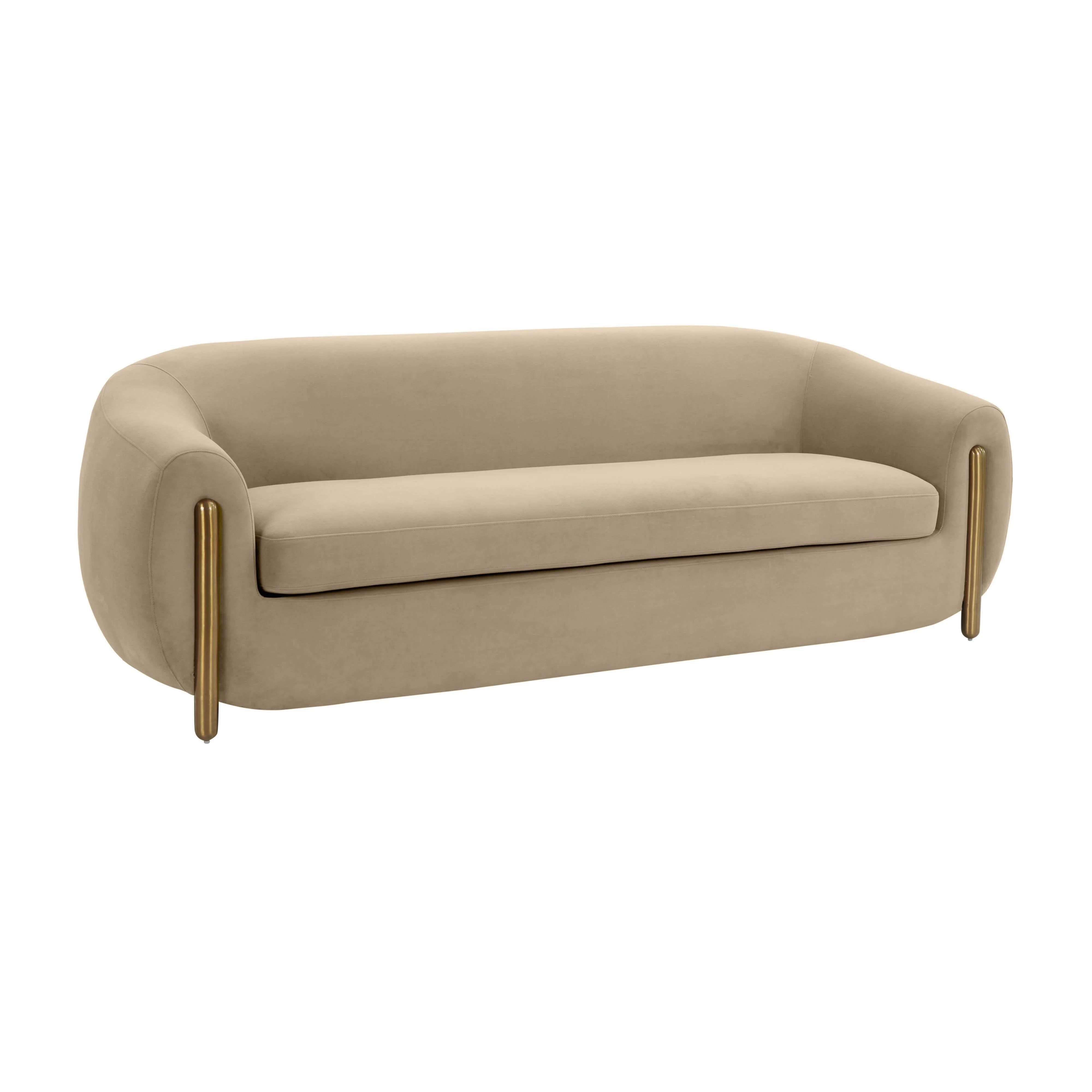 Lina Cafe Au Lait Brown Velvet Sofa - Remutear