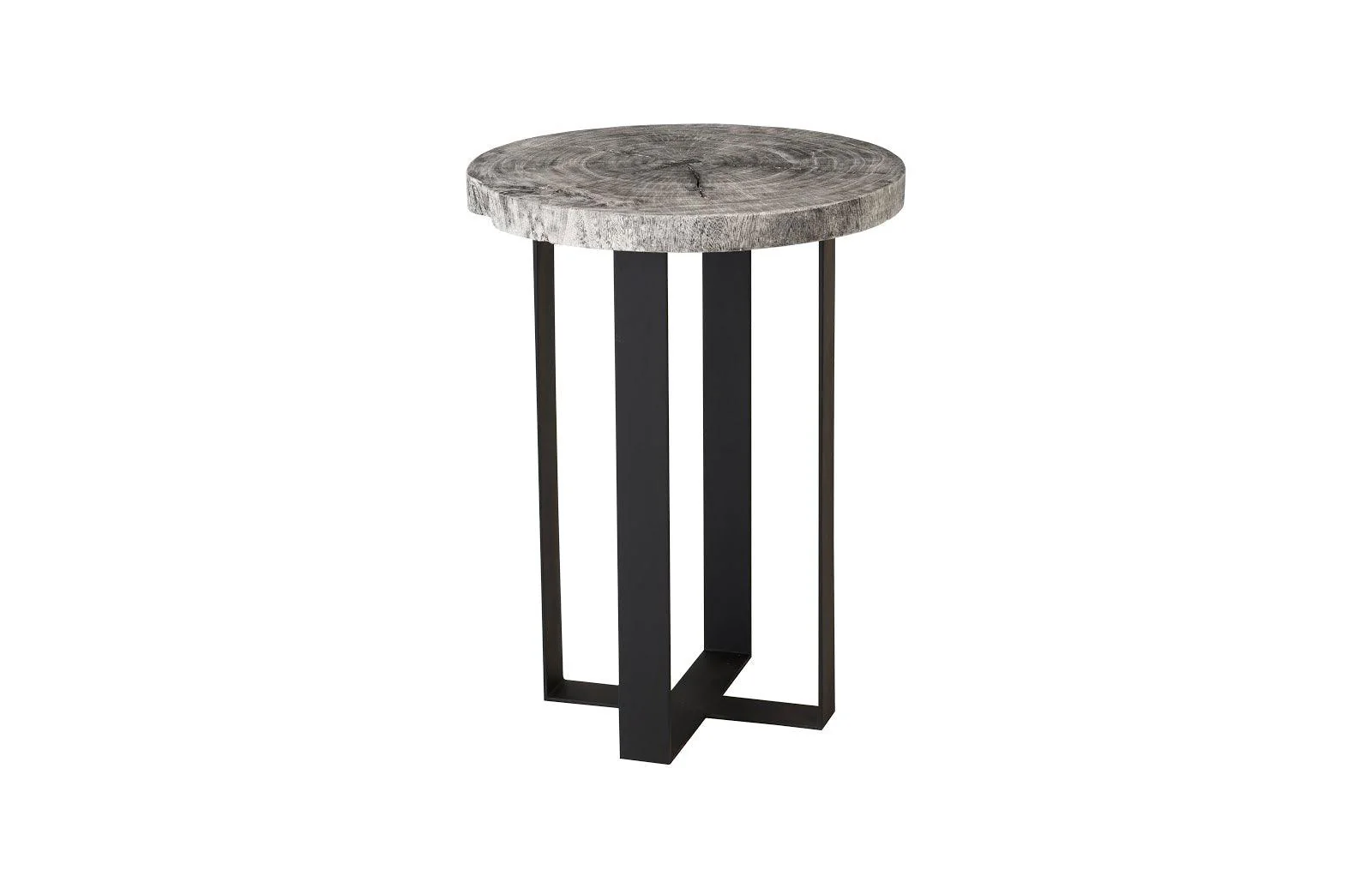 Chuleta Bar Table on Black Metal Base, Chamcha Wood, Gray Stone - Remutear