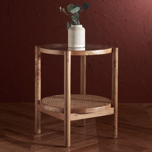 KARYNA RATTAN AND GLASS ACCENT TABLE - Remutear