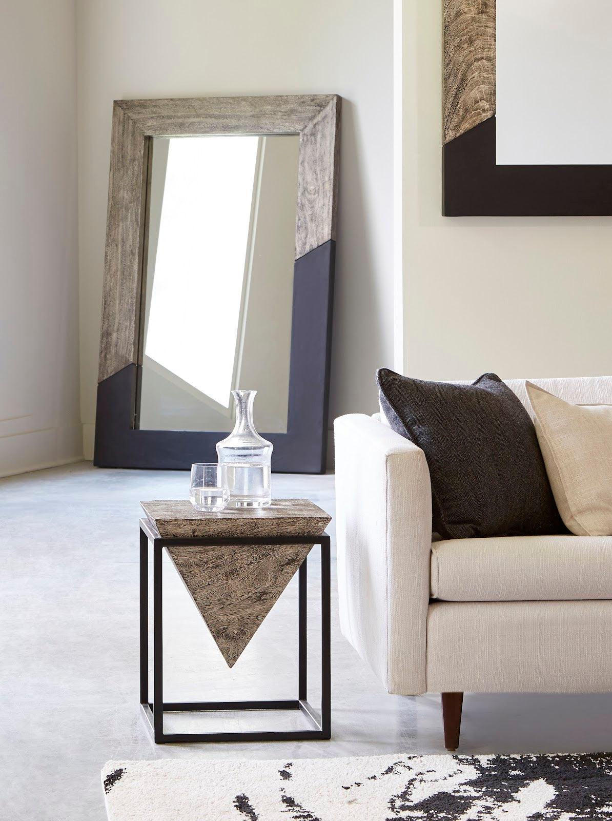Inverted Pyramid Side Table, Gray Stone, Wood/Metal, Black, SM - Remutear