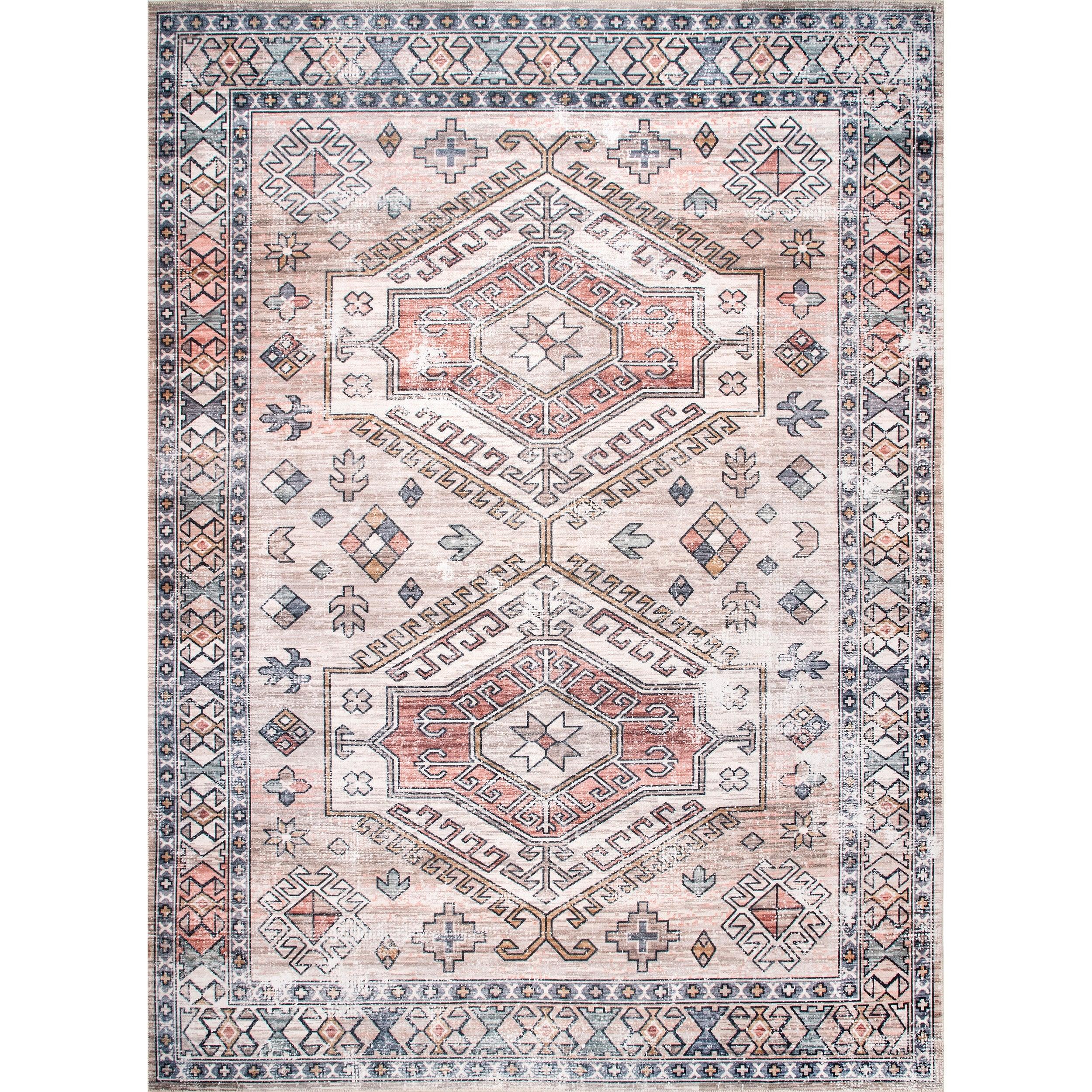 Mae Tribal Motif Machine Washable Area Rug - Remutear