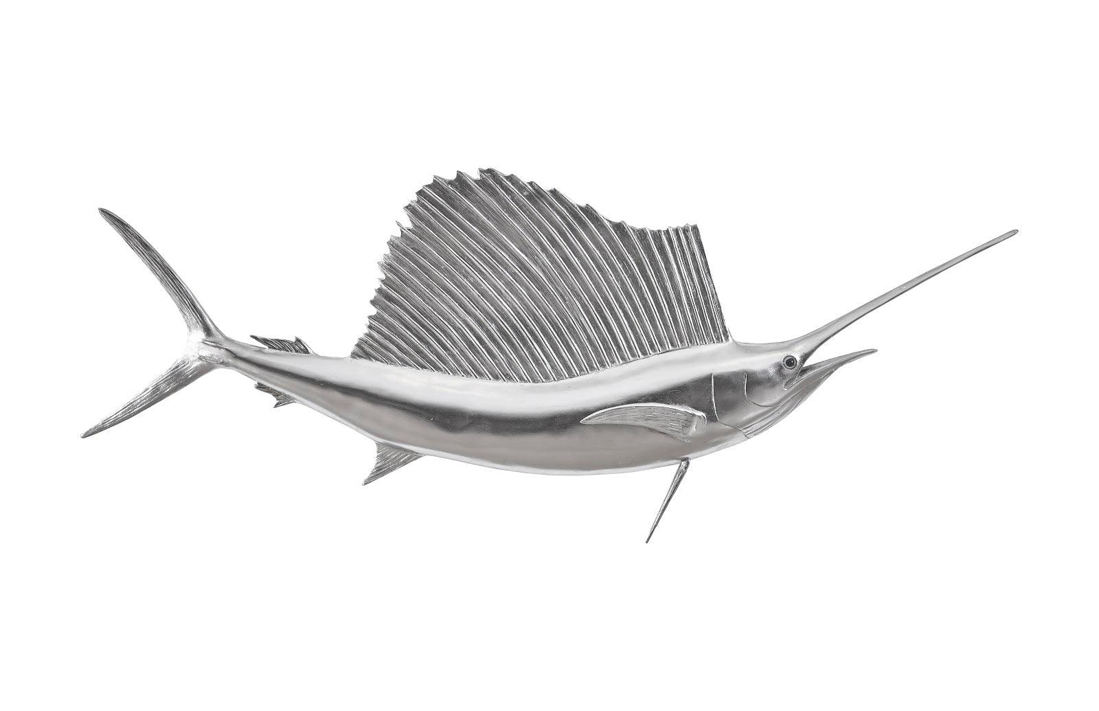 Sail Fish Wall Sculpture, Resin, Silver Leaf - Remutear