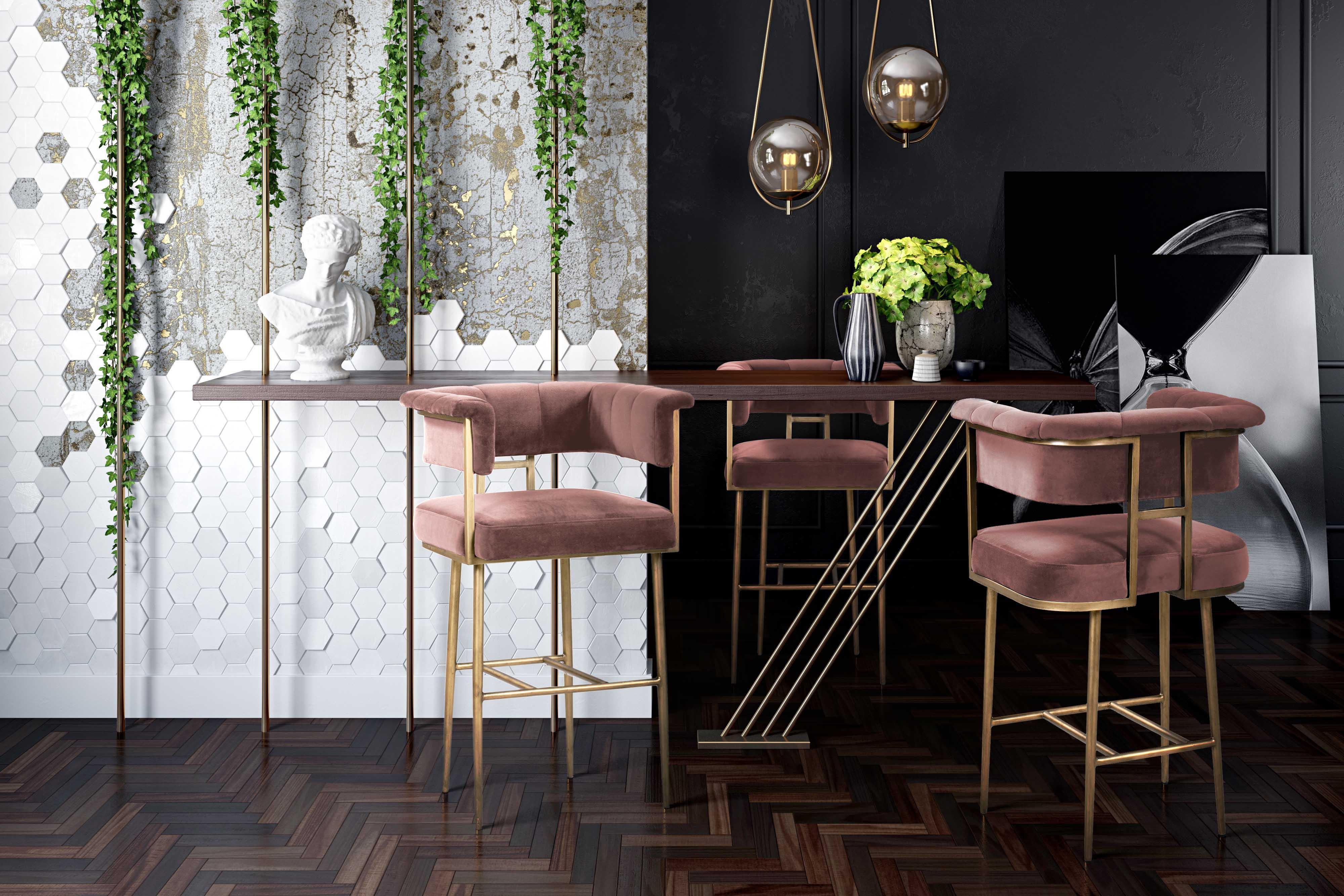 Astrid Blush Velvet Bar Stool - Remutear