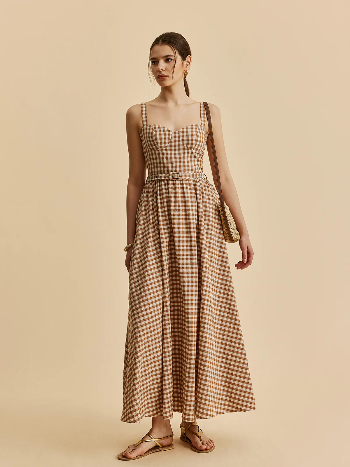 Gingham Belted Bustier Dress - Remutear