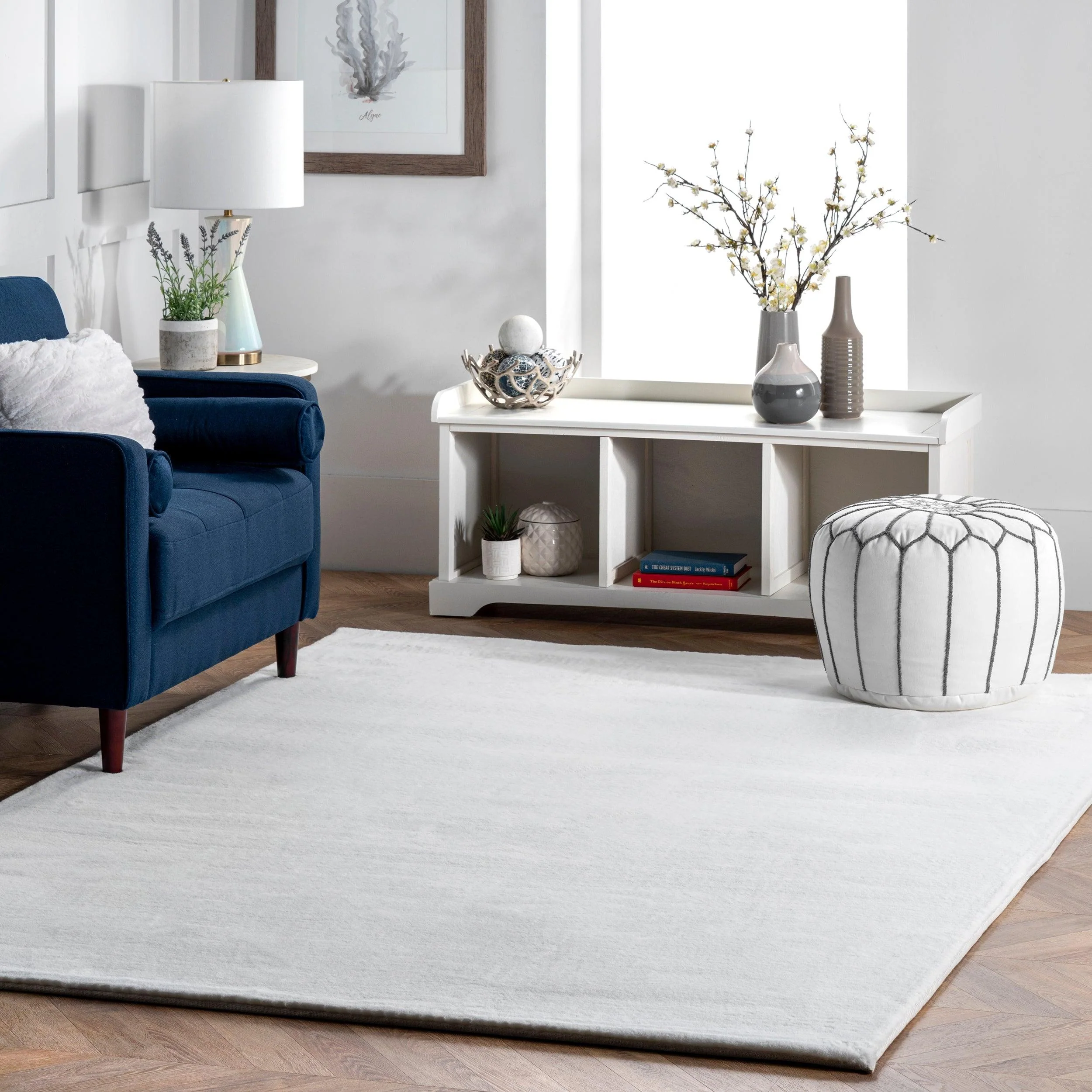 Layne Soft Silky Faux Rabbit Fur Area Rug - Remutear