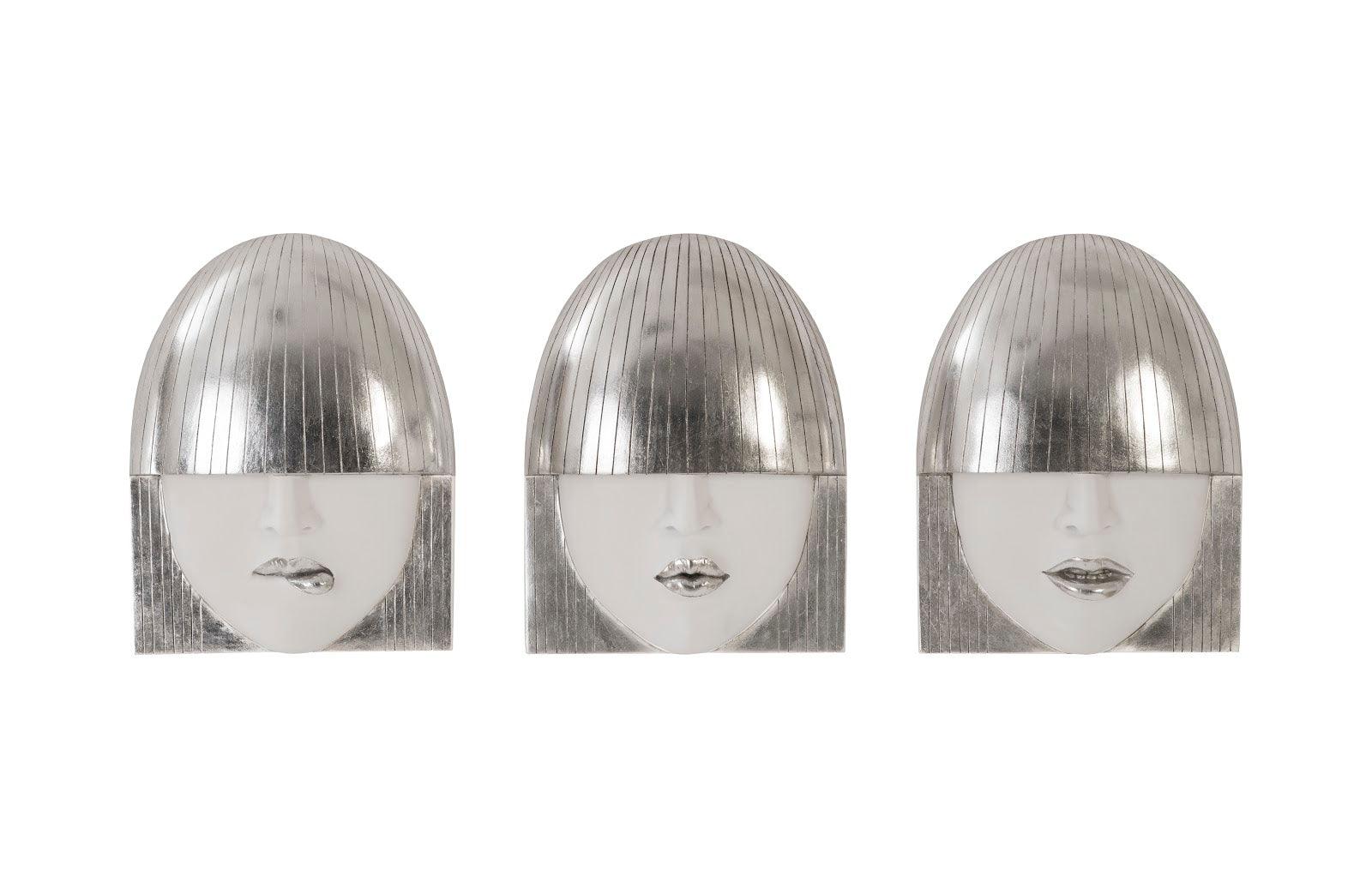 Fashion Faces Wall Art, Small, White and Silver Leaf, Set of 3 - Remutear
