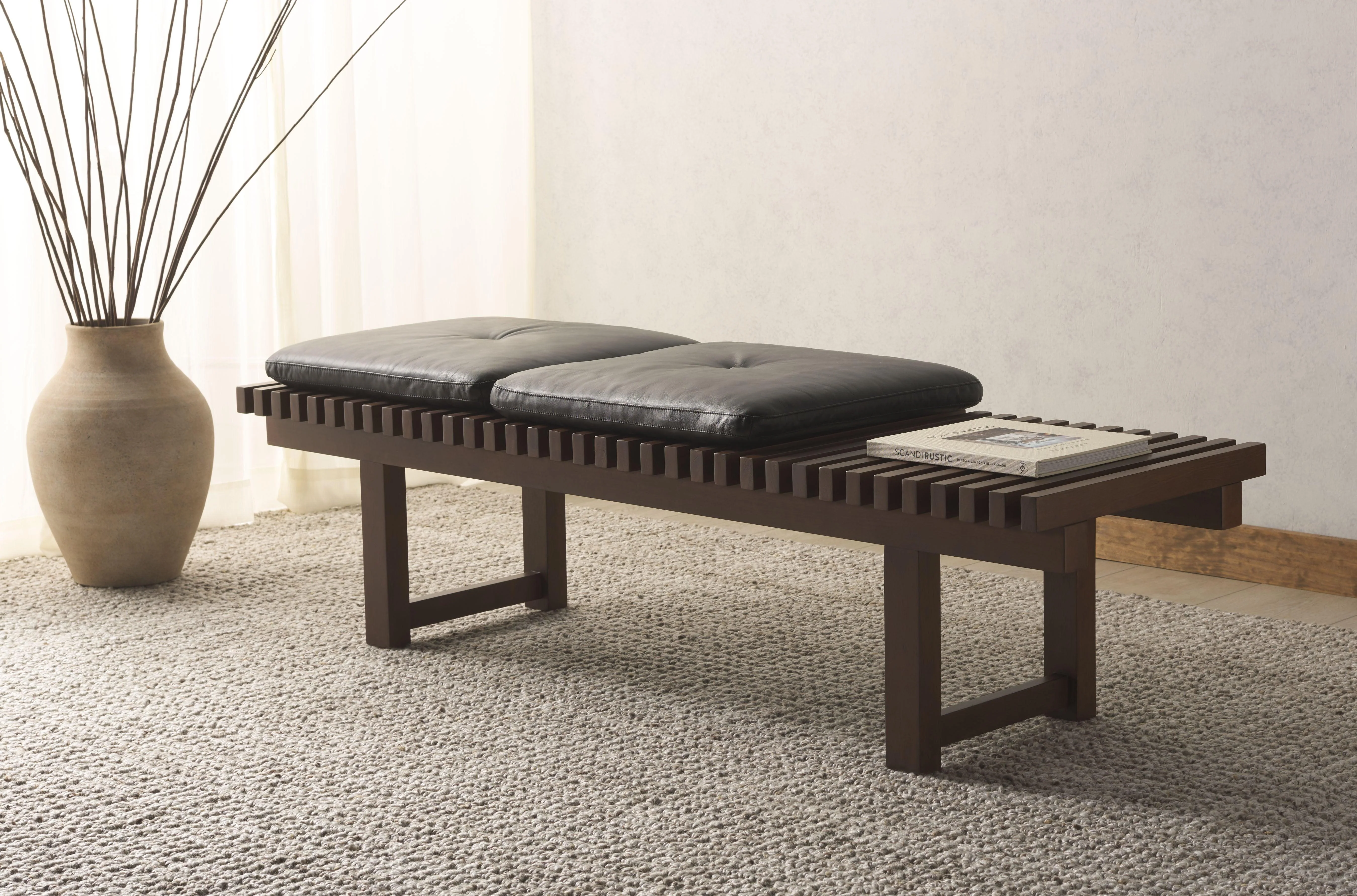 BOLIVAR LEATHER AND WOOD BENCH - Remutear