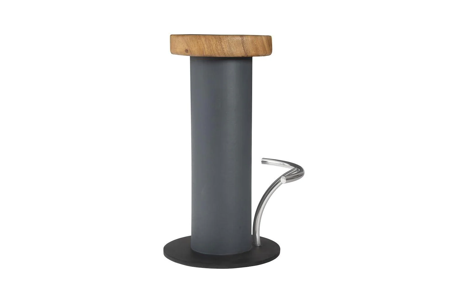 Concrete Bar Stool, Chamcha Wood Top, Stainless Steel Footrest - Remutear