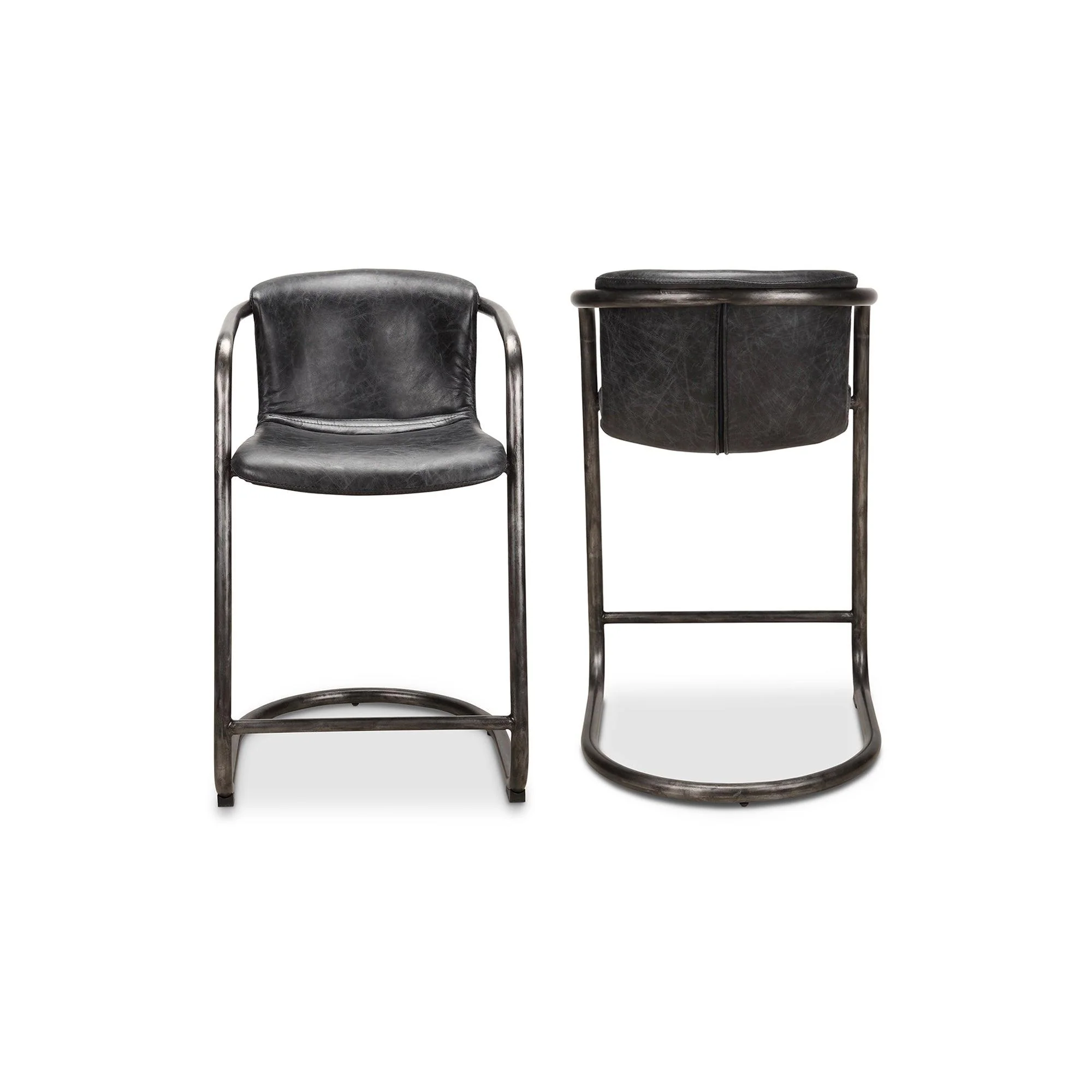 Freeman Counter Stool Onyx Black Leather  - Set Of Two - Remutear