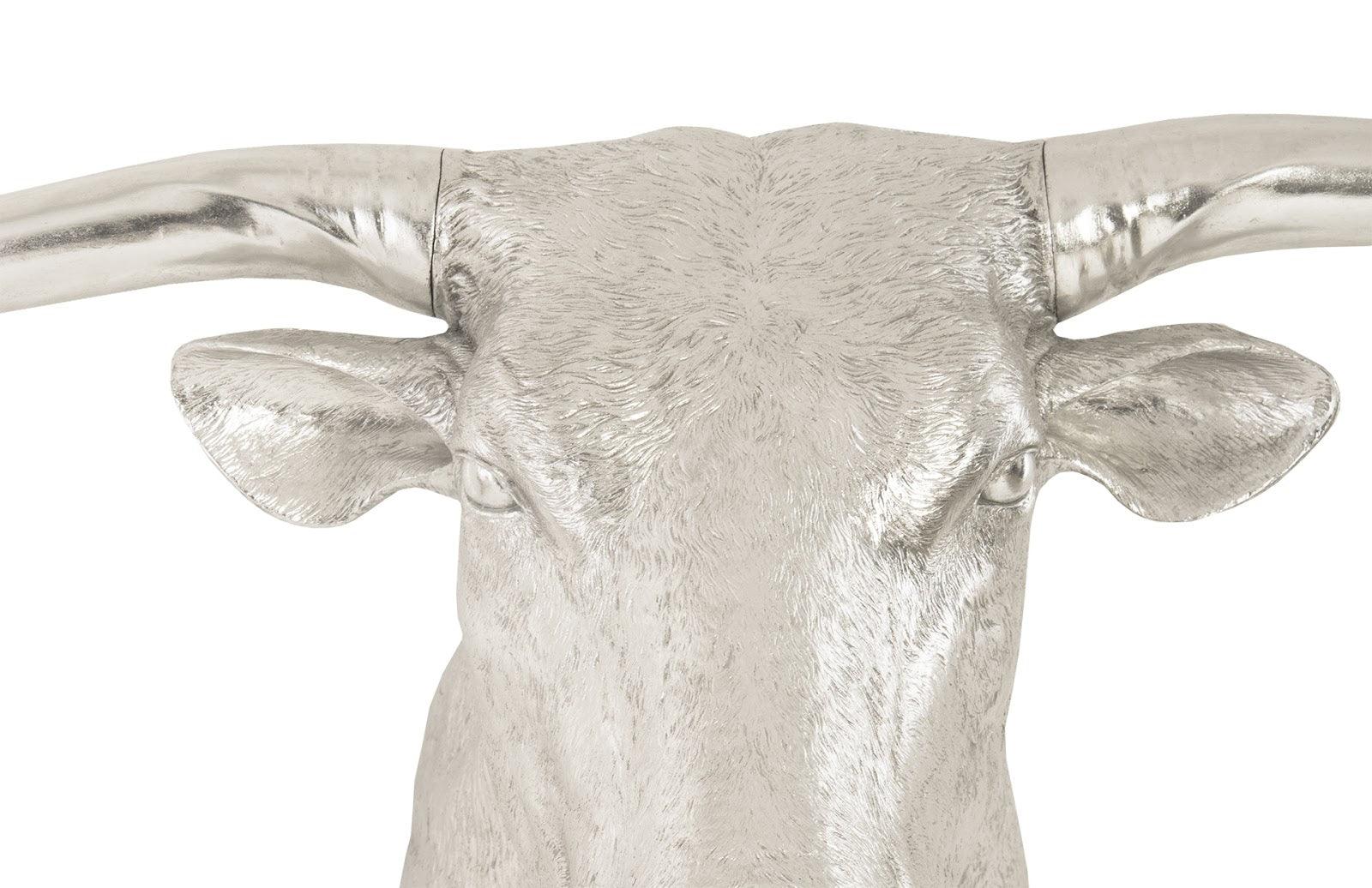 Longhorn Bull Wall Art, Resin, Silver Leaf - Remutear