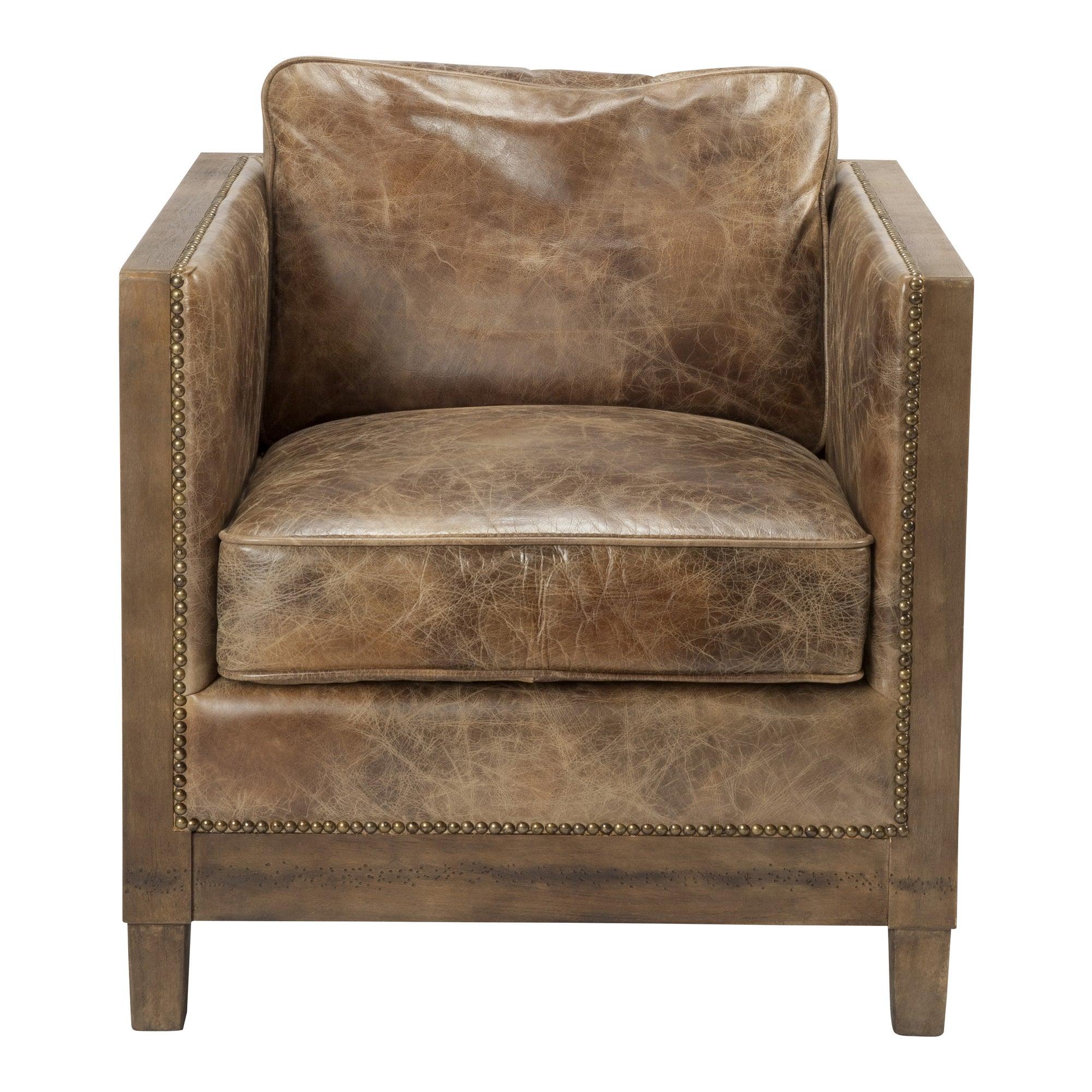 Darlington Club Chair Grazed Brown Leather - Remutear