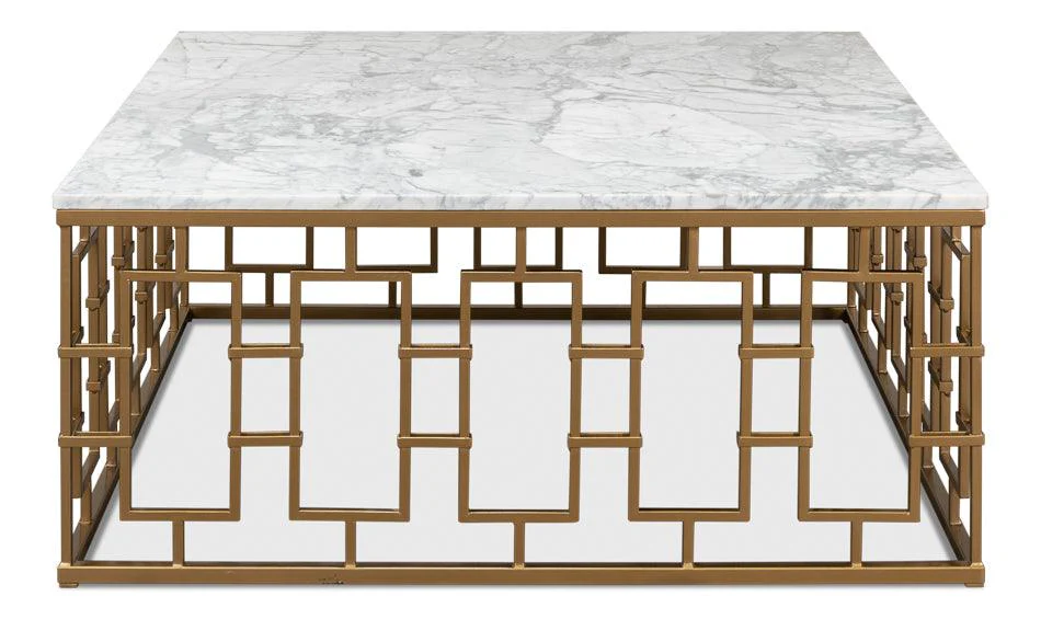 Brass Gate Cocktail Table W/ Wht Marble - Remutear