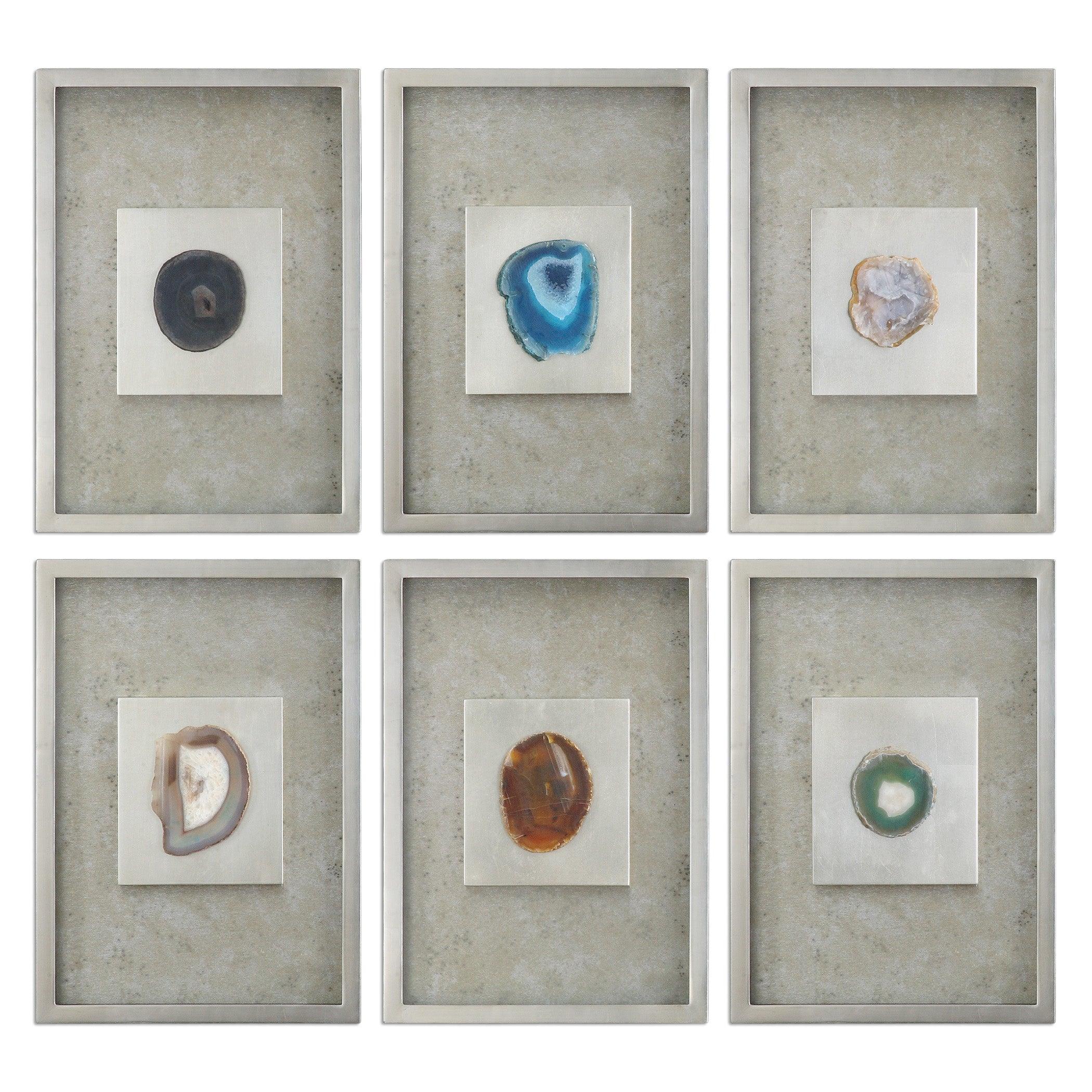 AGATE STONE SILVER WALL ART SET OF 6 - Remutear
