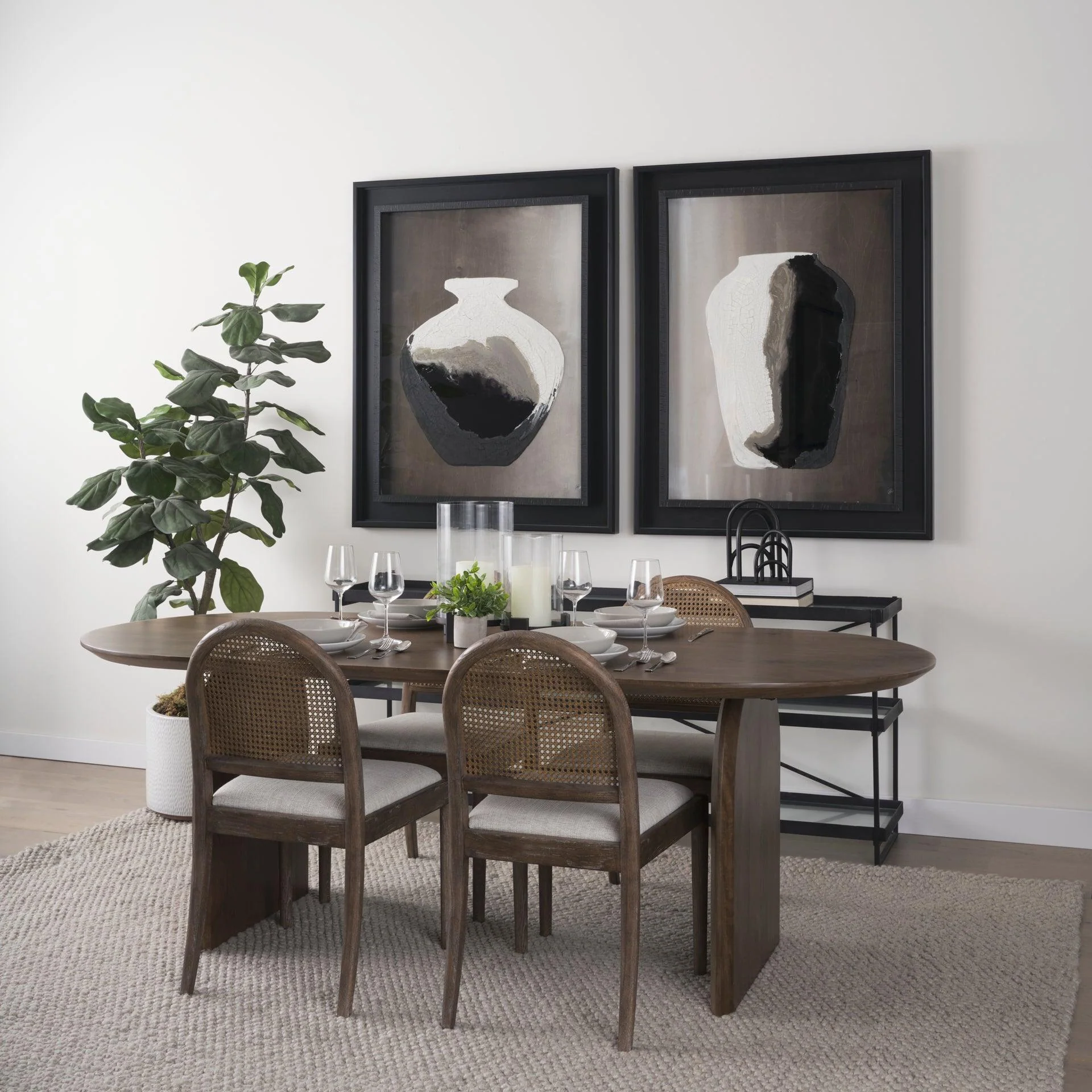 Isla Oval Dining Table w/Dark Brown Wood Top & Arched Legs - Remutear
