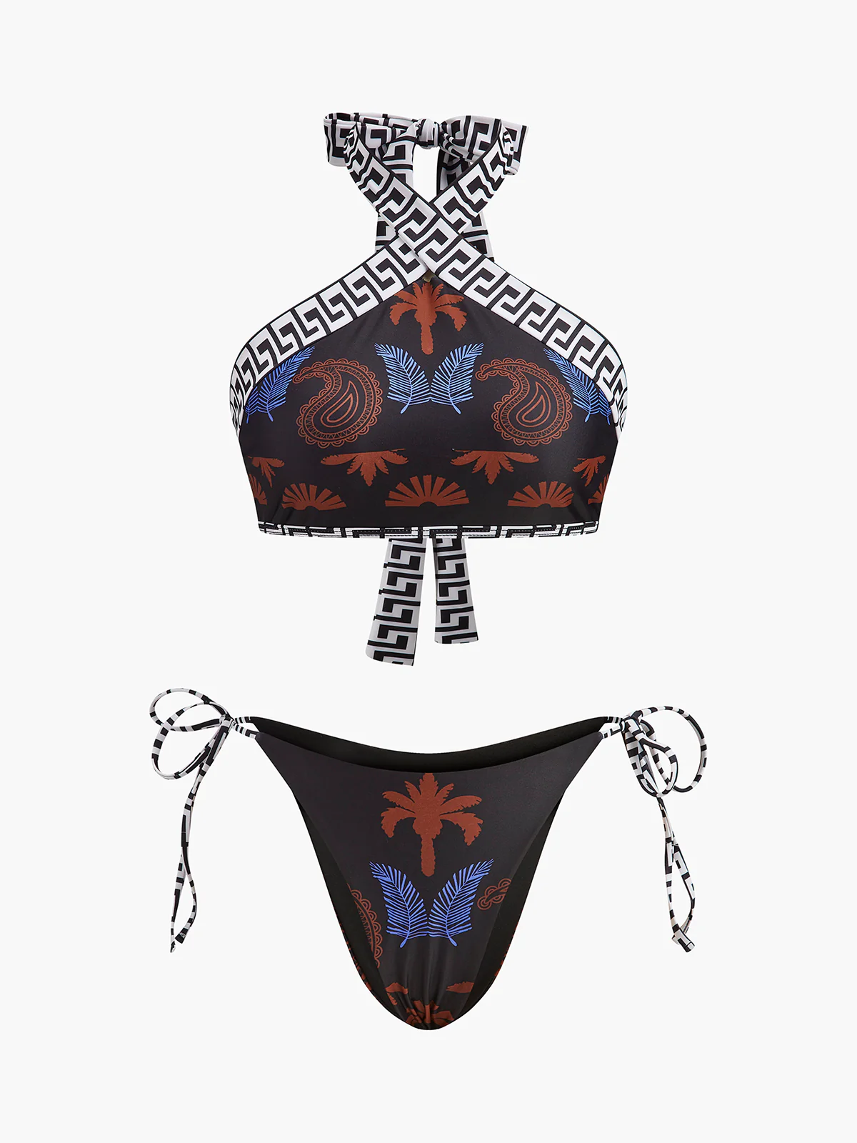 Boho Print Tie-Back Halter Bikini - Remutear