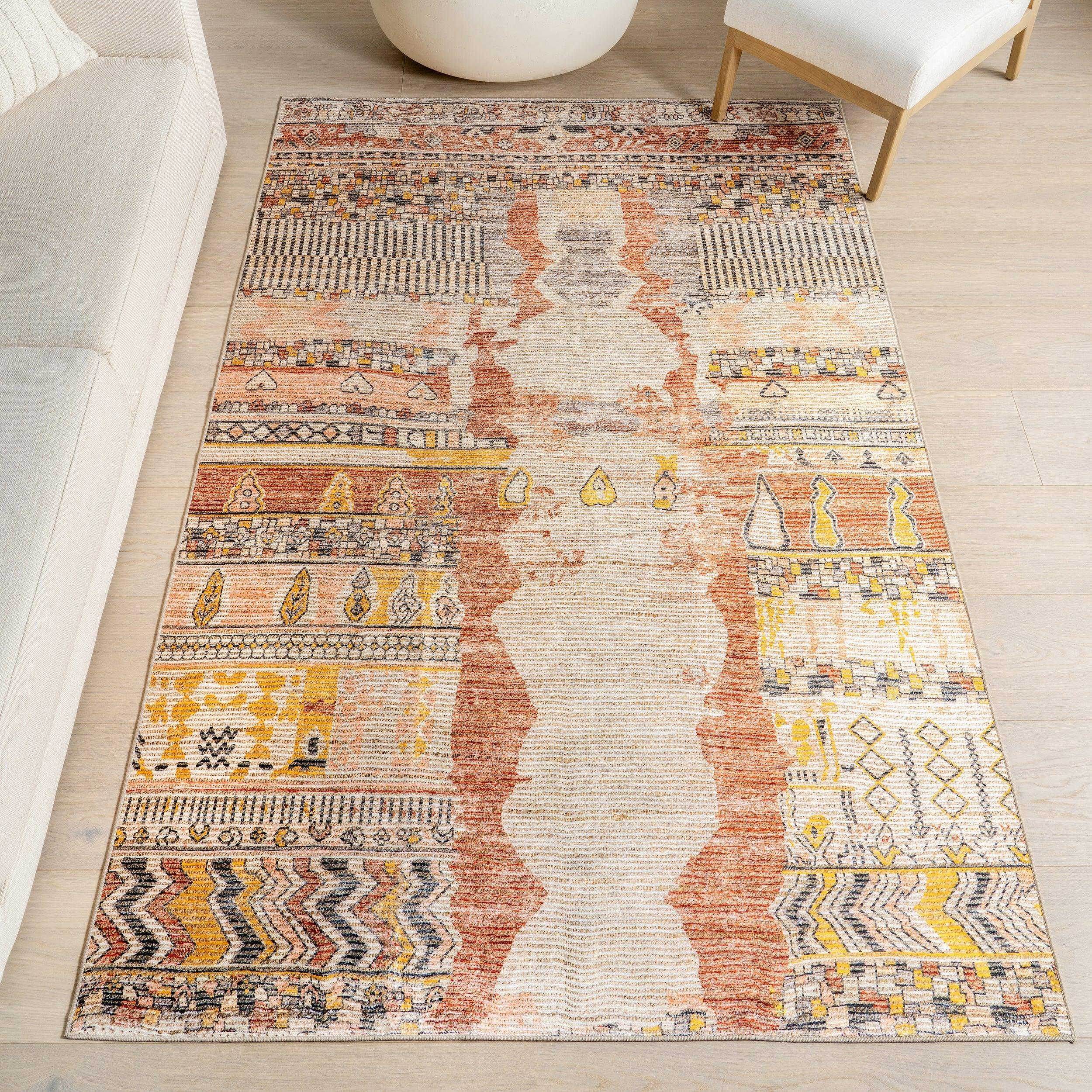 Kallie Abstract Spill Proof Machine Washable Area Rug - Remutear