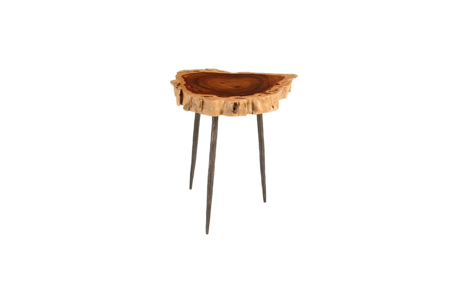 Makha Burled Wood SideTable, Forged Legs - Remutear