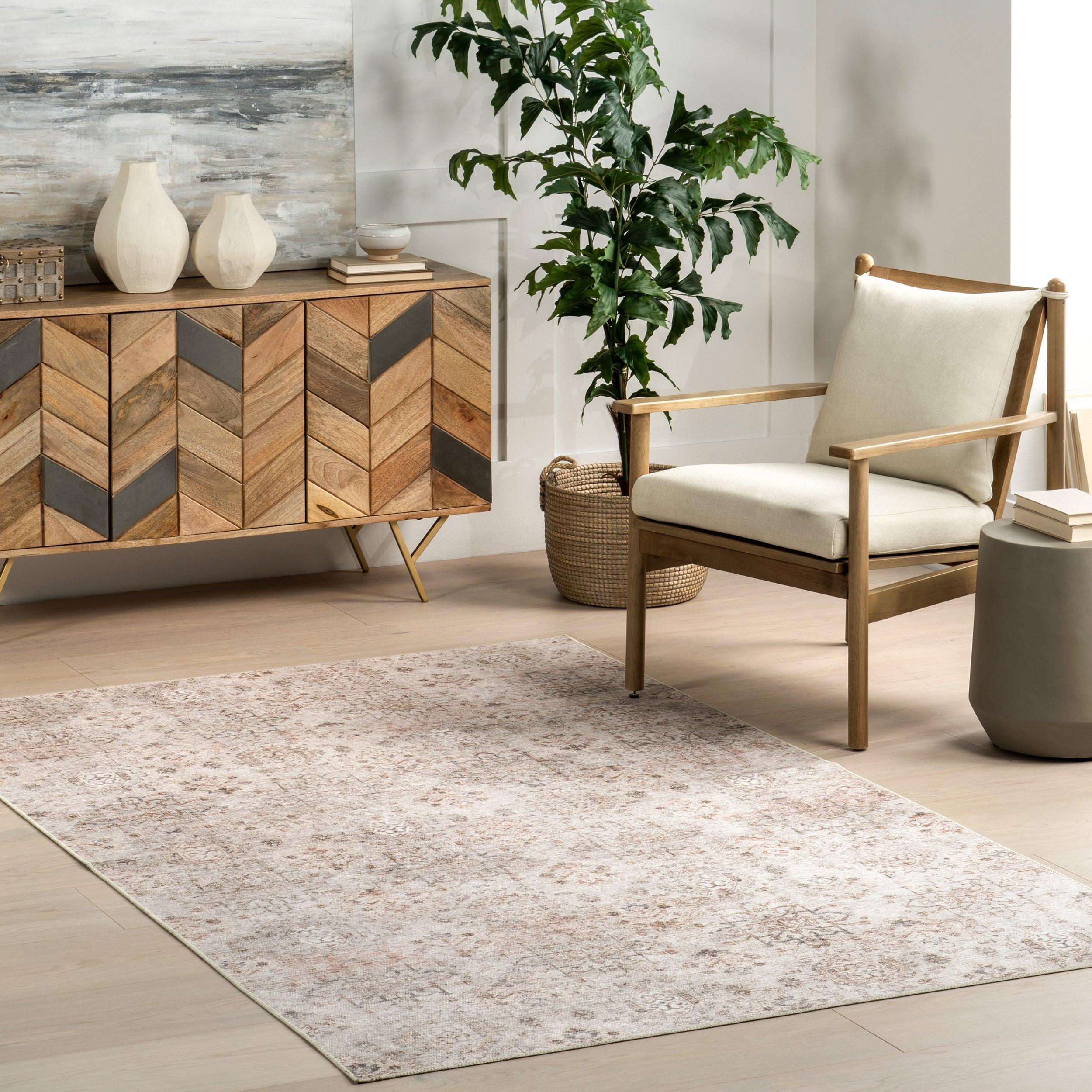 Alona Faded Medallion Stain-Resistant Machine Washable Area Rug - Remutear
