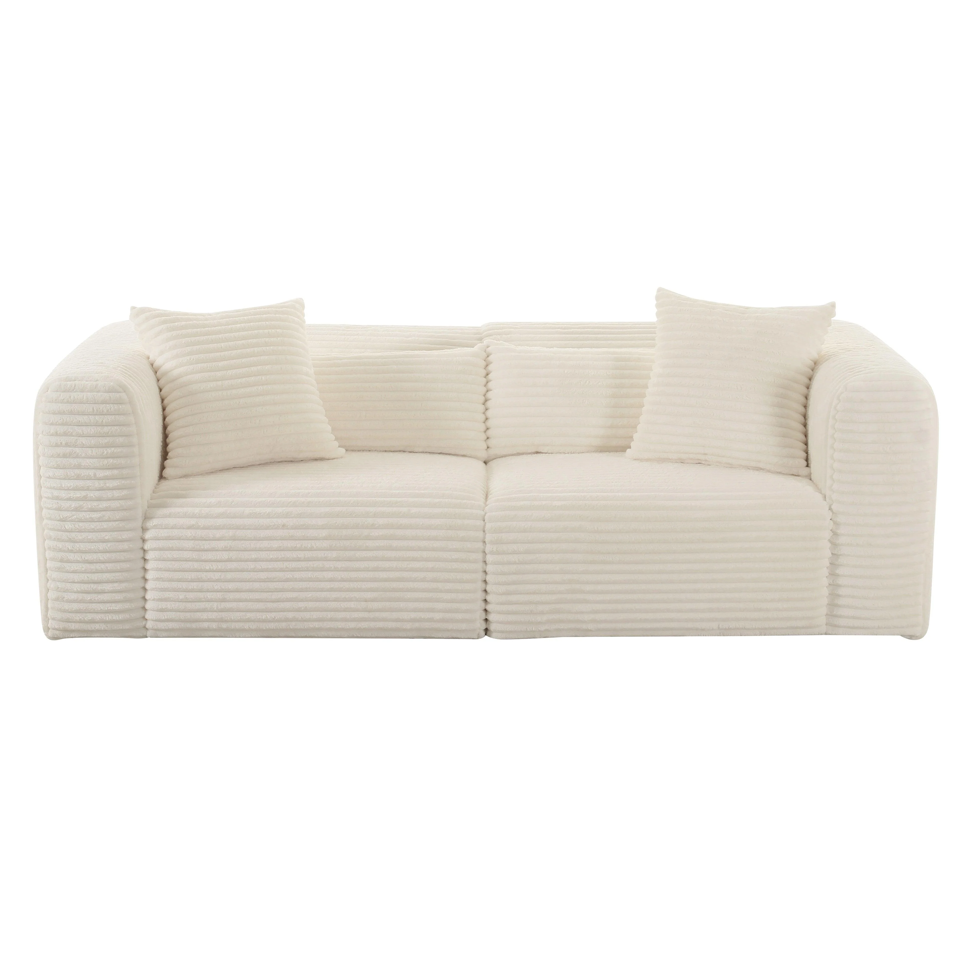Tarra Fluffy Oversized Cream Corduroy Modular Loveseat - Remutear