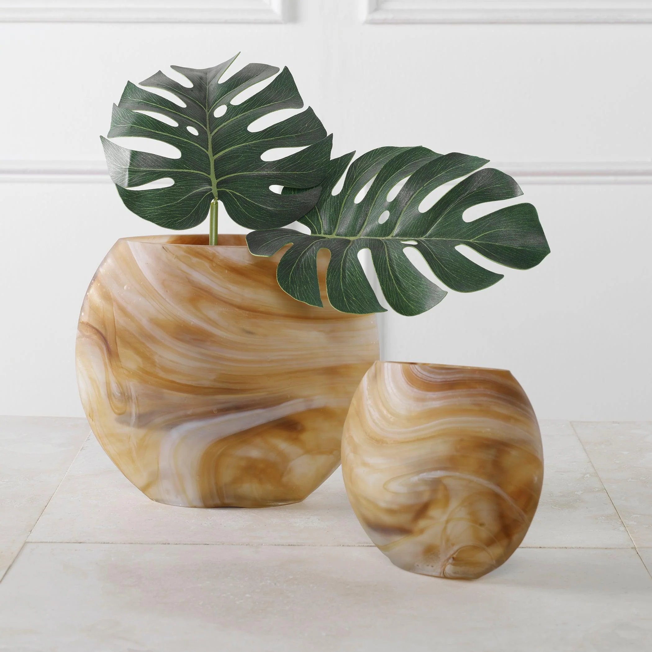 Fusion Swirled Caramel & Ivory Vases, Set/2 - Remutear