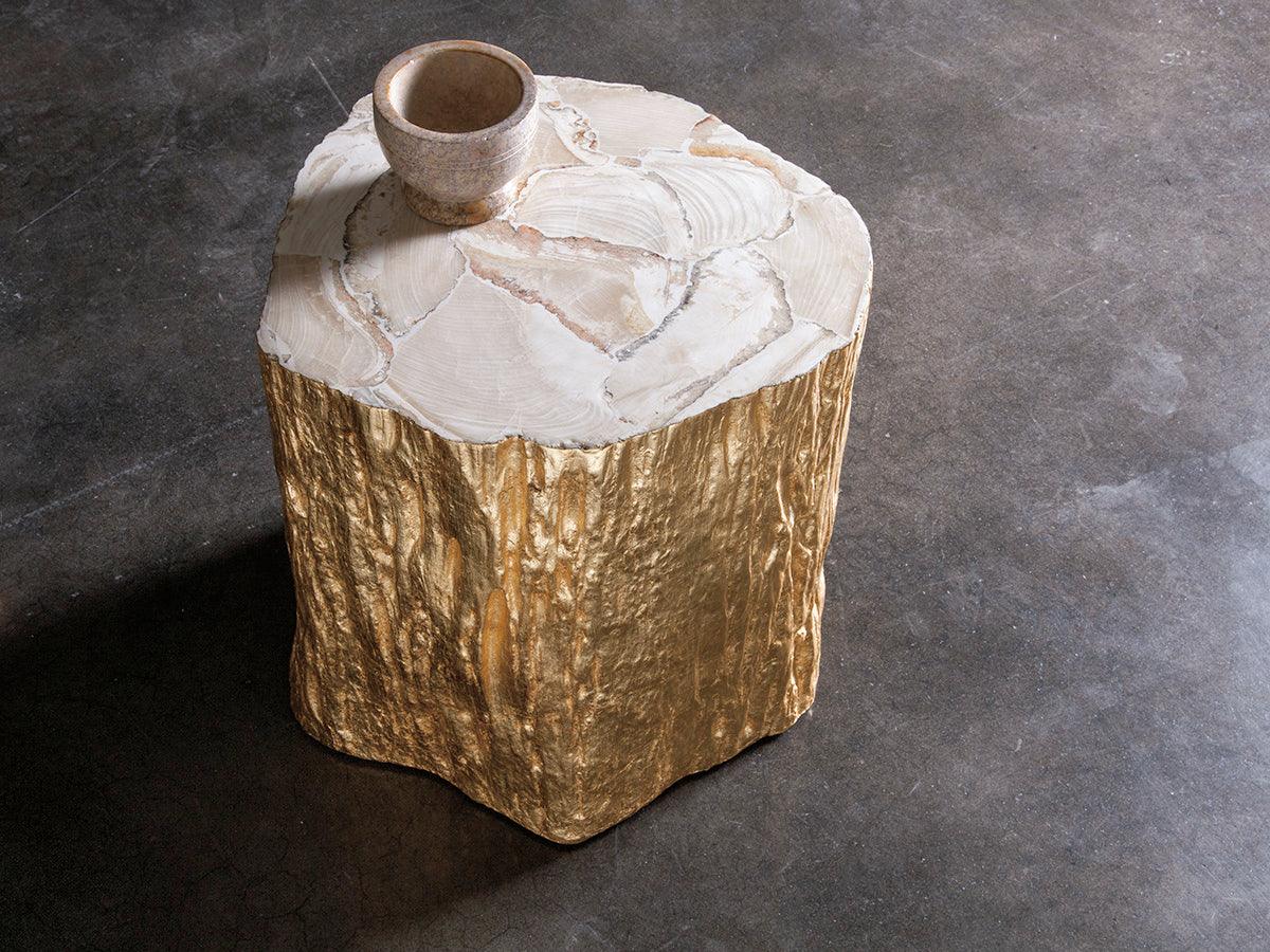 Signature Designs Trunk Segment Spot Table - Gold Leaf - Remutear
