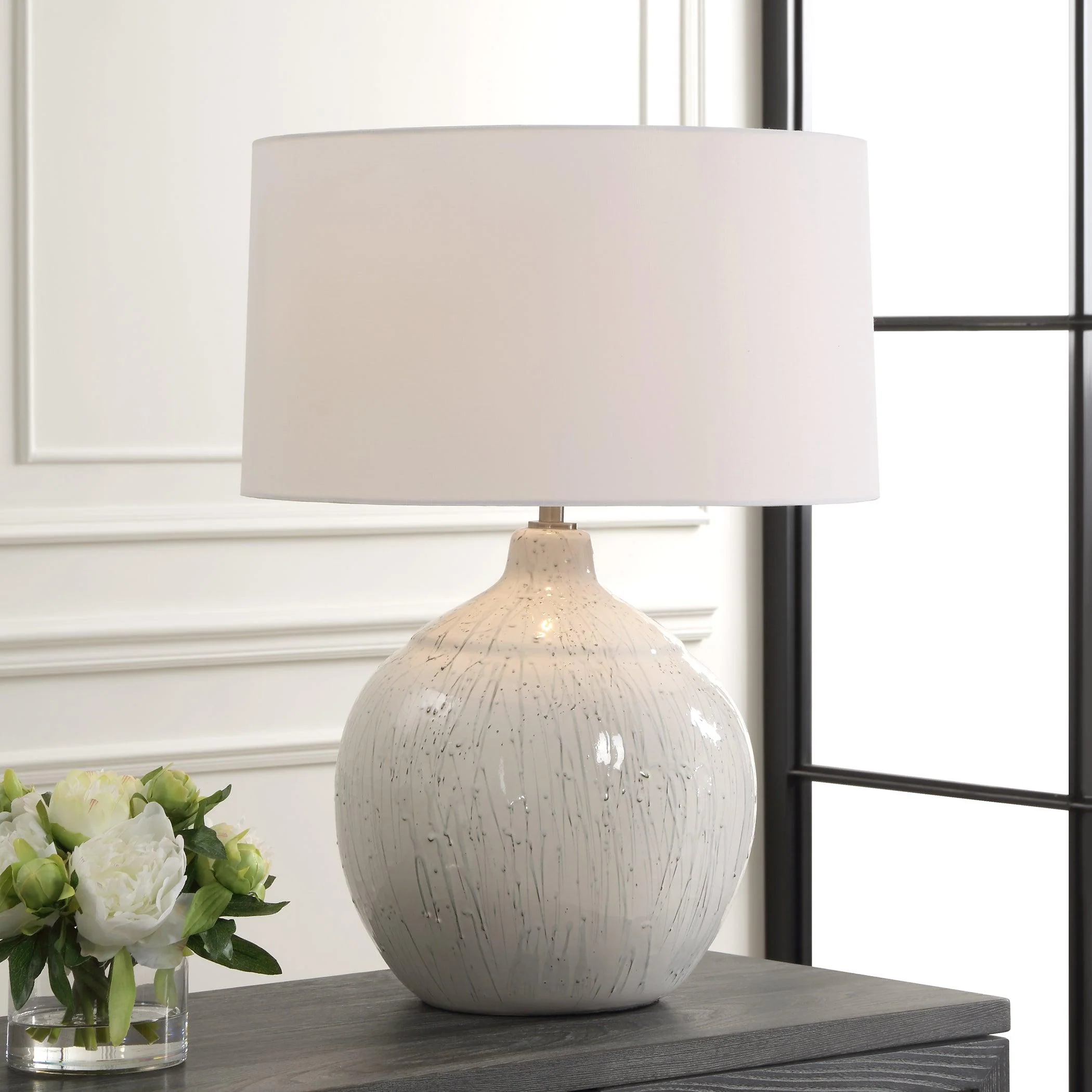 Dribble White Glaze Table Lamp - Remutear