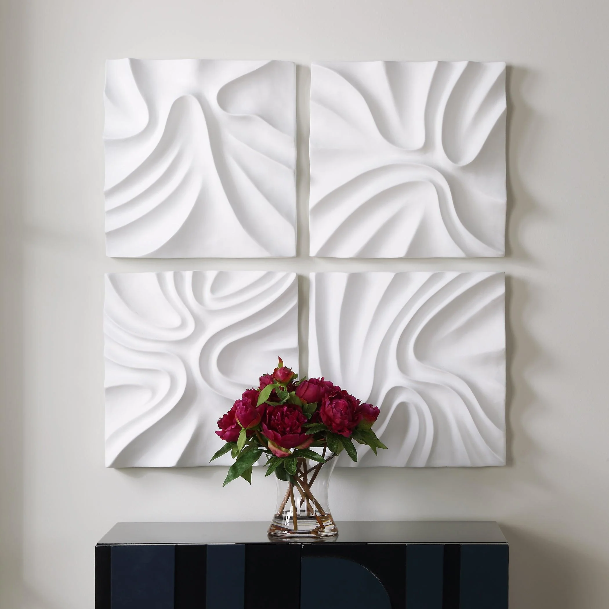 Snowdrift Scultped White Wall Decor, S/4 - Remutear