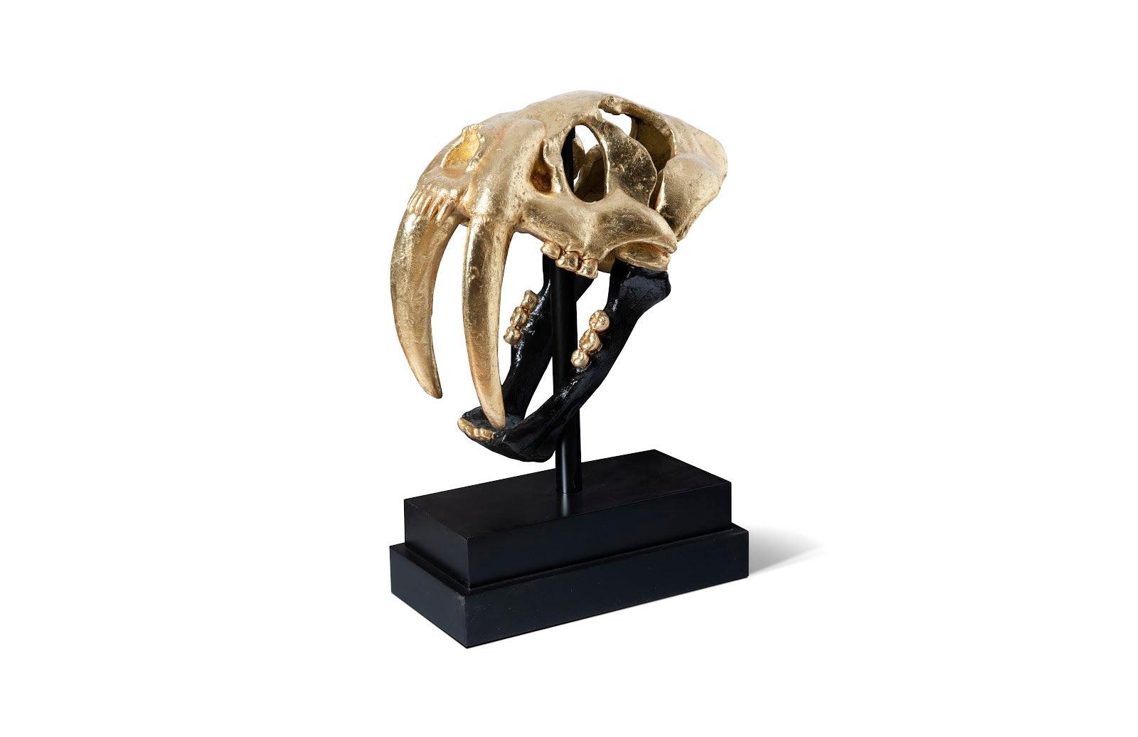 Saber Tooth Tiger Skull, Black, Gold Leaf - Remutear