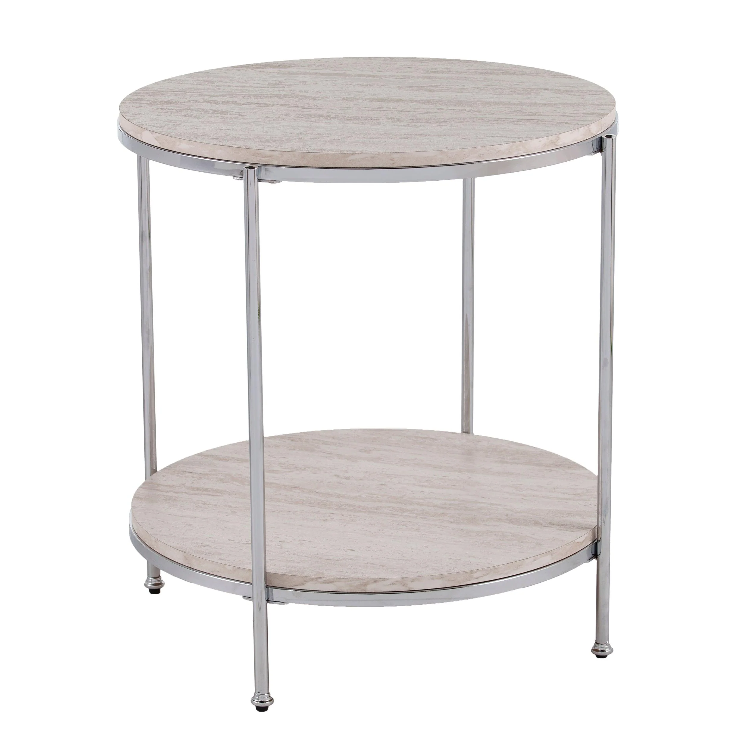 Silas Round Faux Stone End Table - Chrome - Remutear