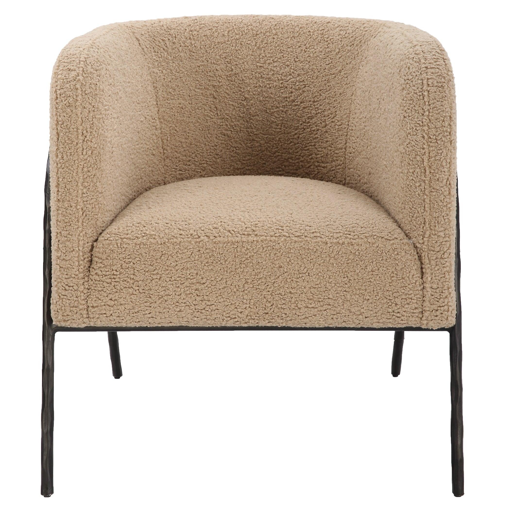 Jacobsen Tan Shearling Barrel Chair - Remutear