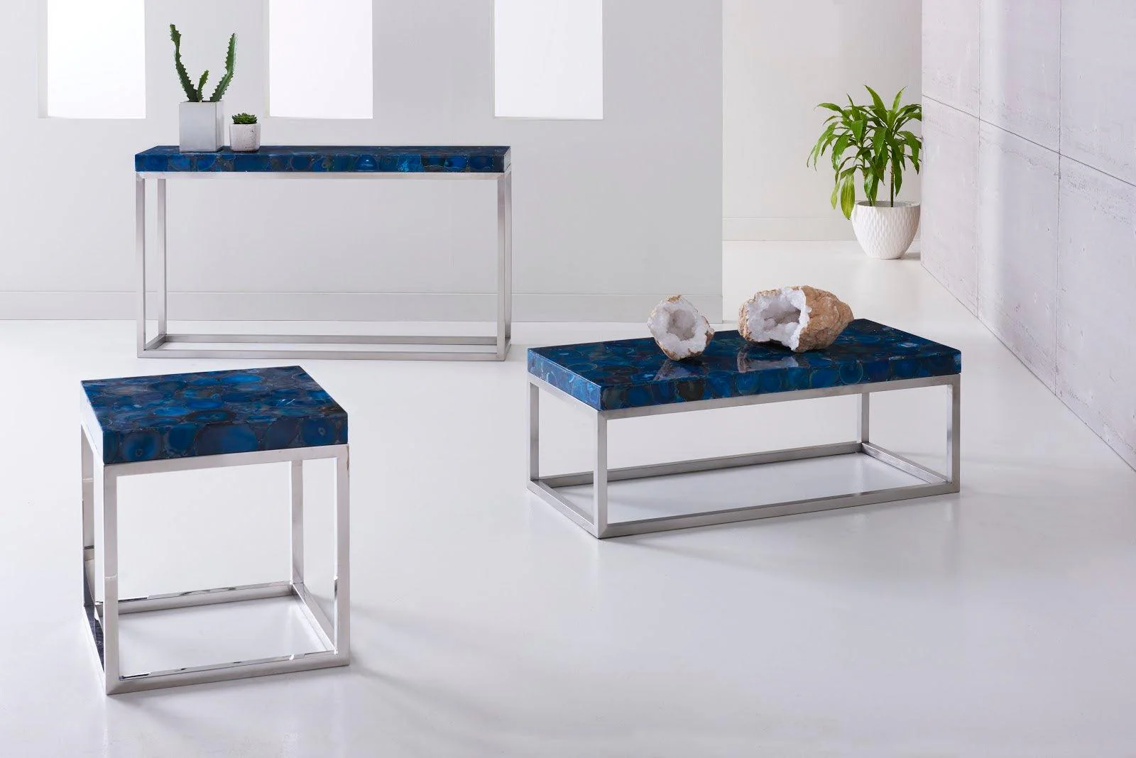 Agate Coffee Table, Stainless Steel Base - Remutear