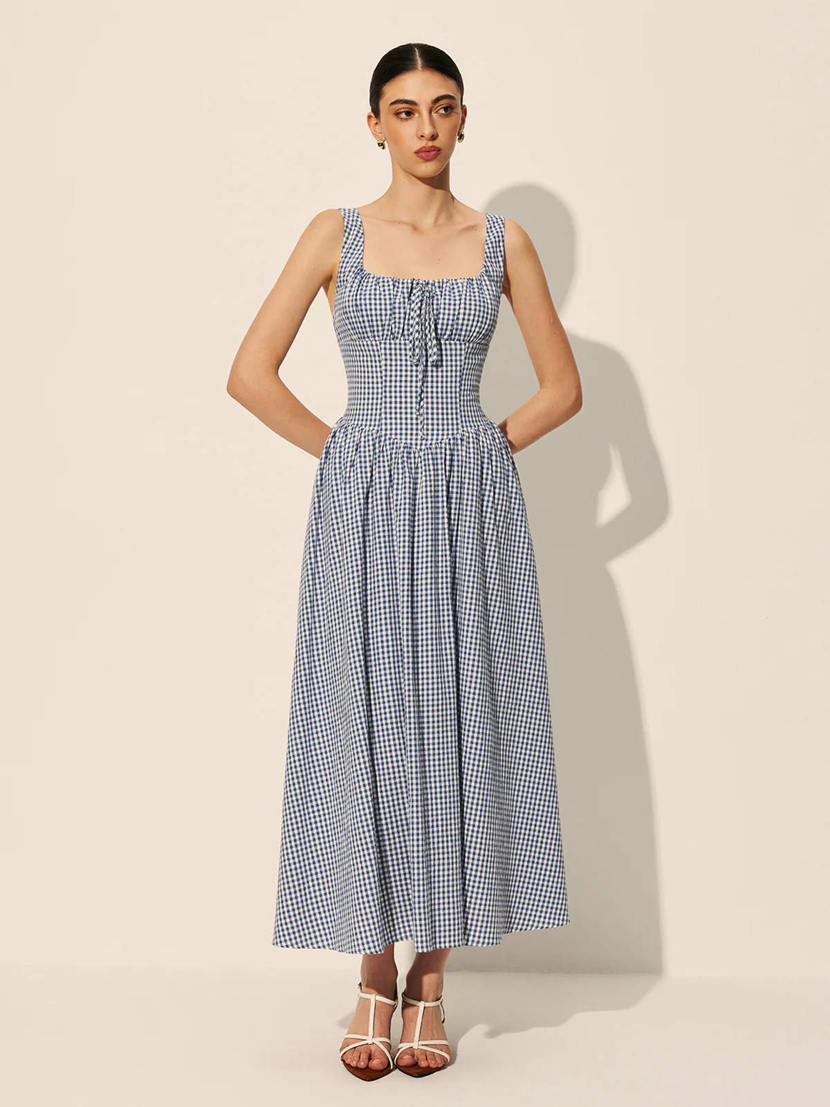 Cotton Checkerboard Tie-Front Dress - Remutear
