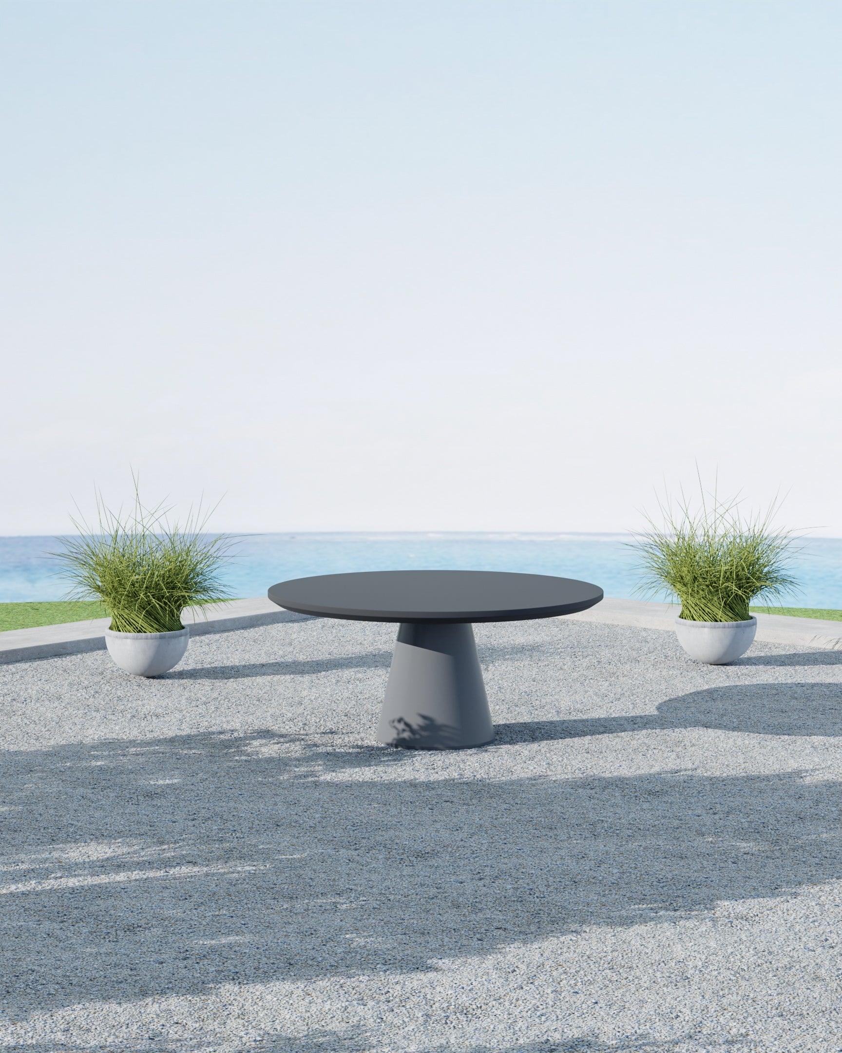 Pedestal Dining Table, Dark Gray Finish - Remutear
