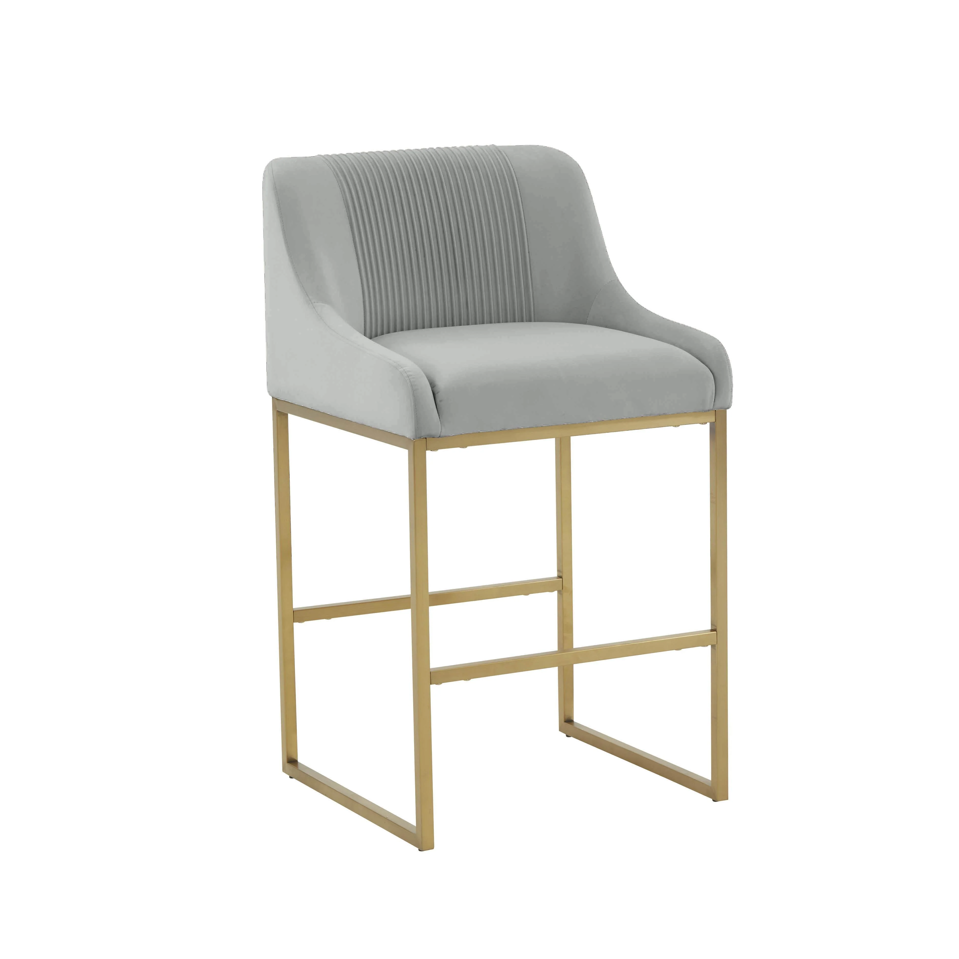 Lisa Grey Pleated Velvet Counter Stool - Remutear